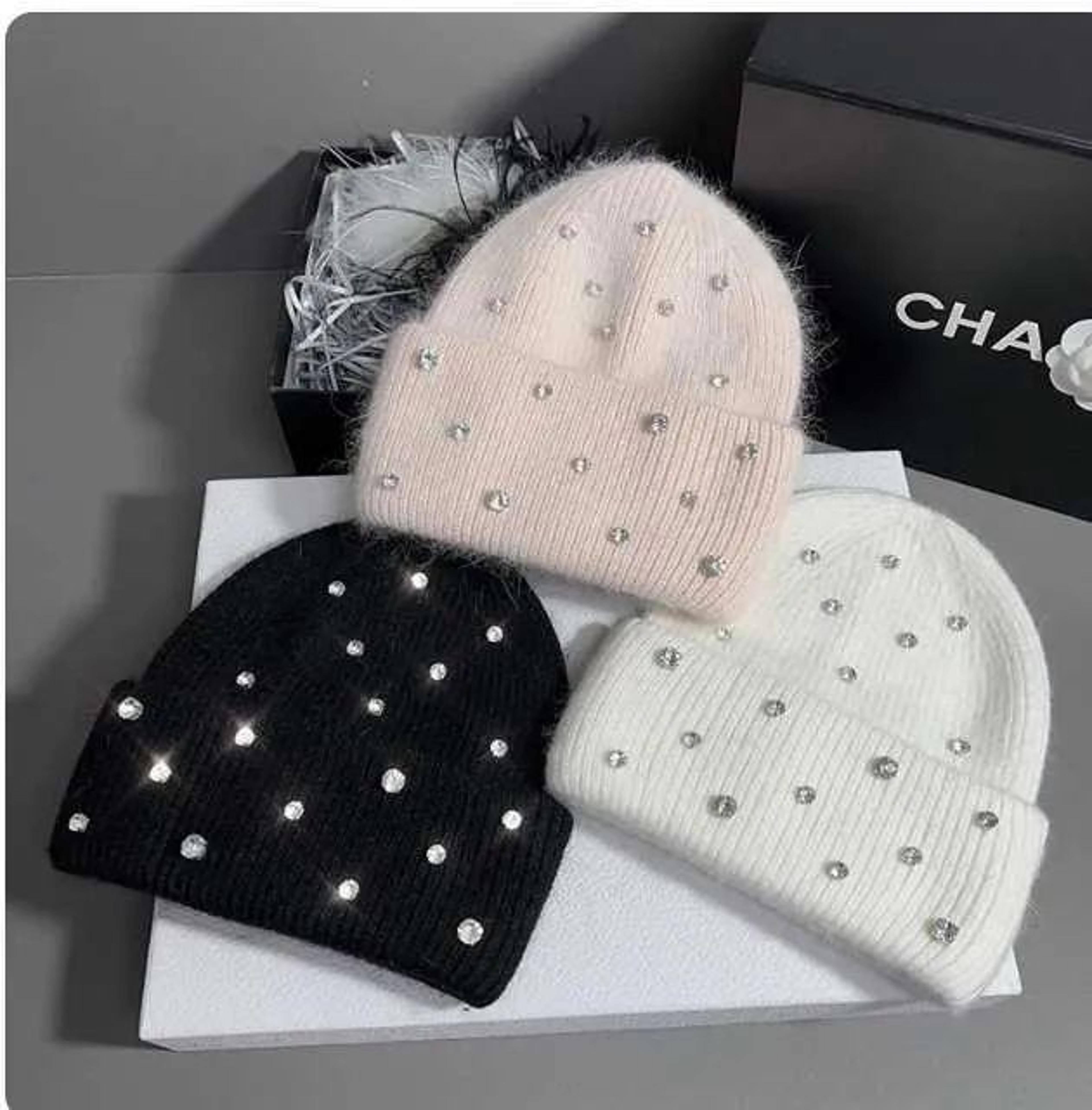 rhinestone winter beanie hat with fuchsia and neon orange design