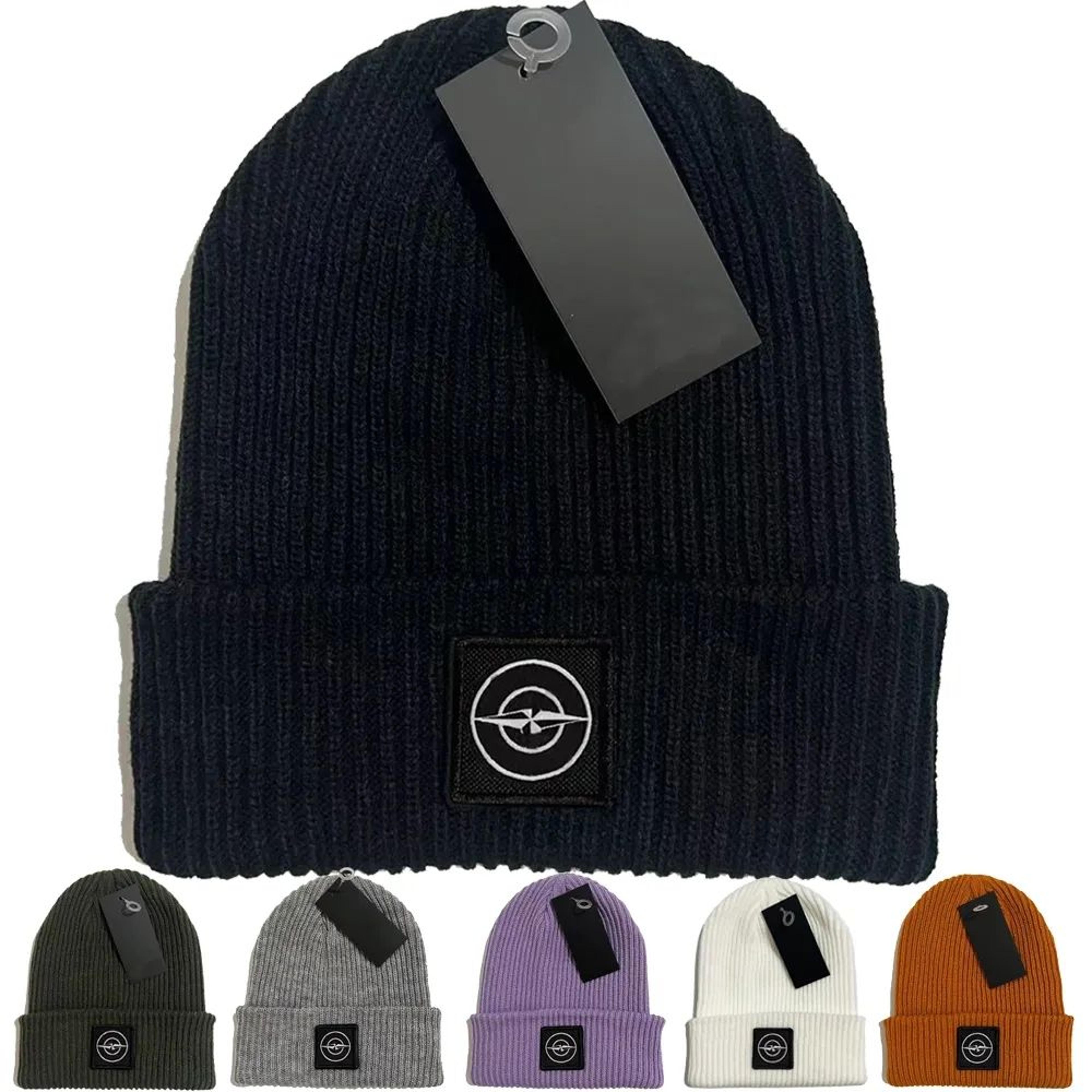 ribbed knit winter beanie hat with compass patch for men and women