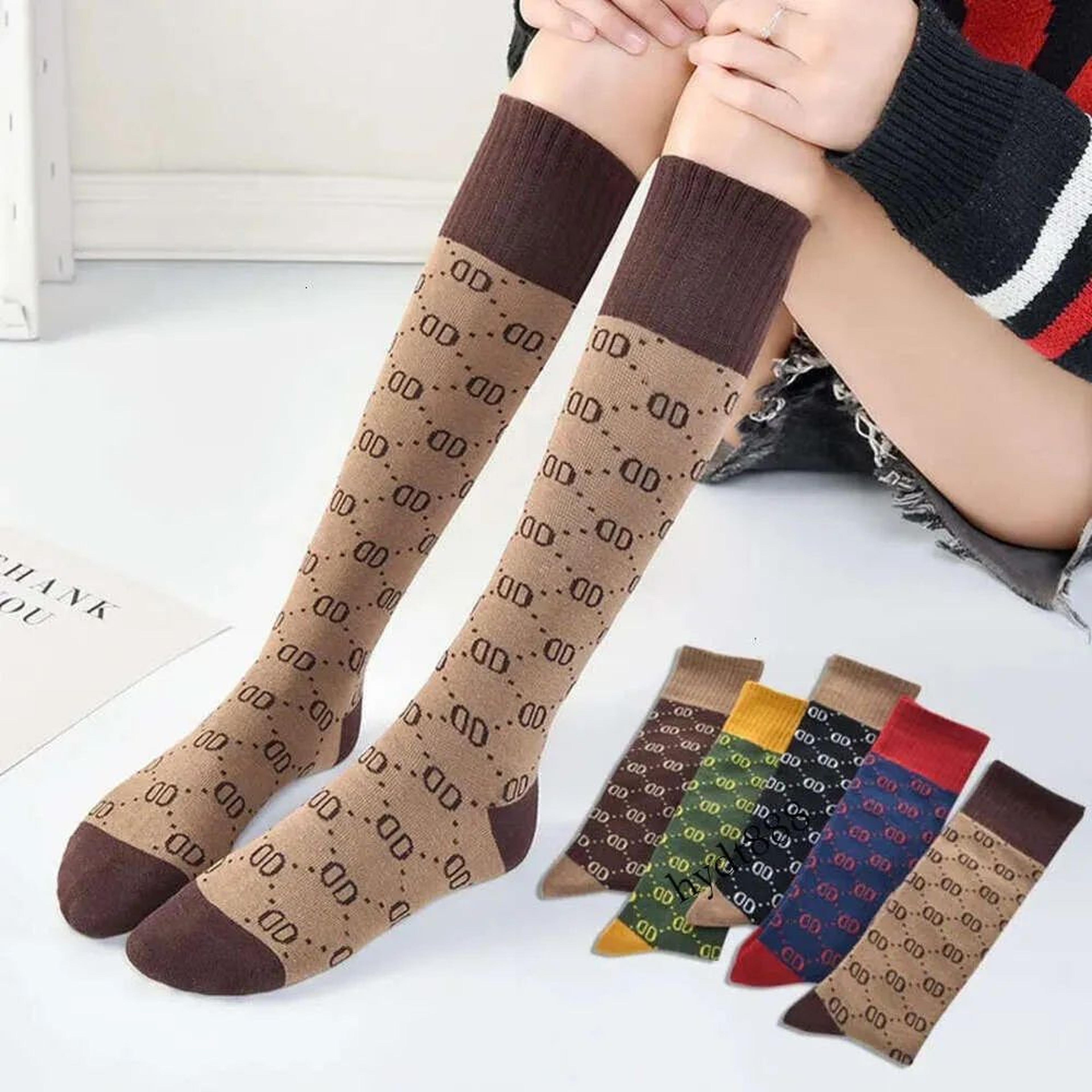thick cotton crew socks with embroidered letter design