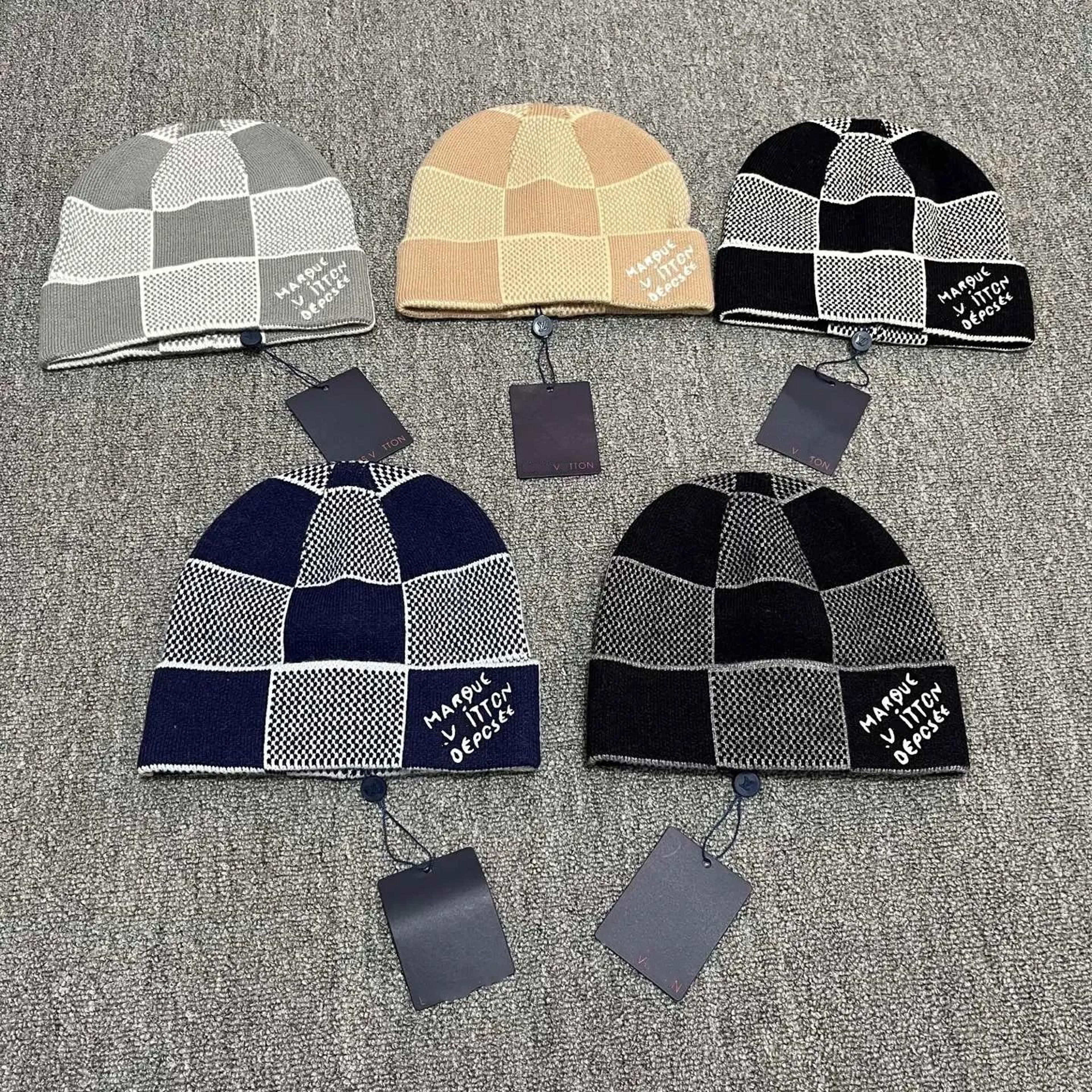 unisex cotton beanie hat with brim and embroidered letter grid pattern