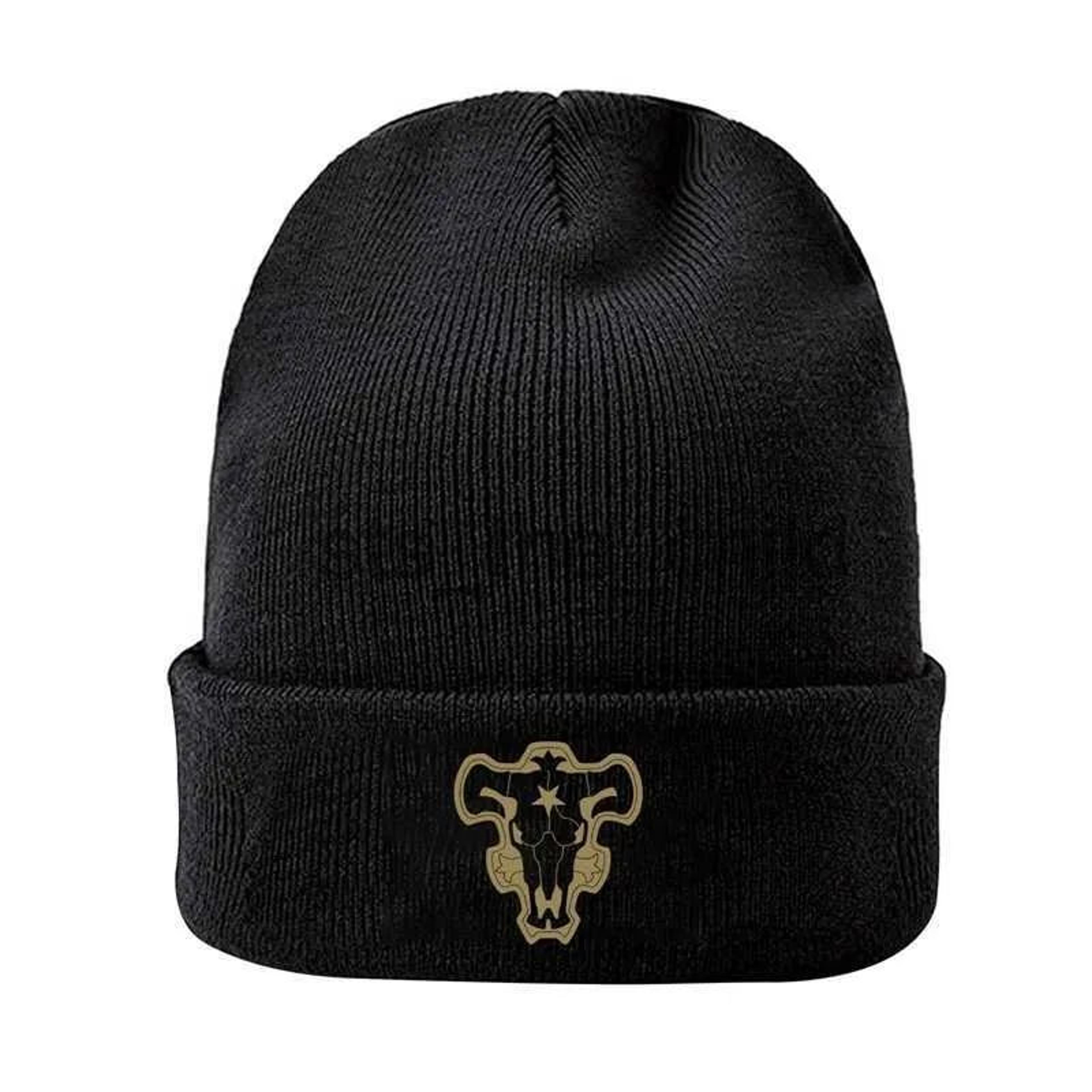 unisex black clover acrylic knit beanie with printed jacquard design
