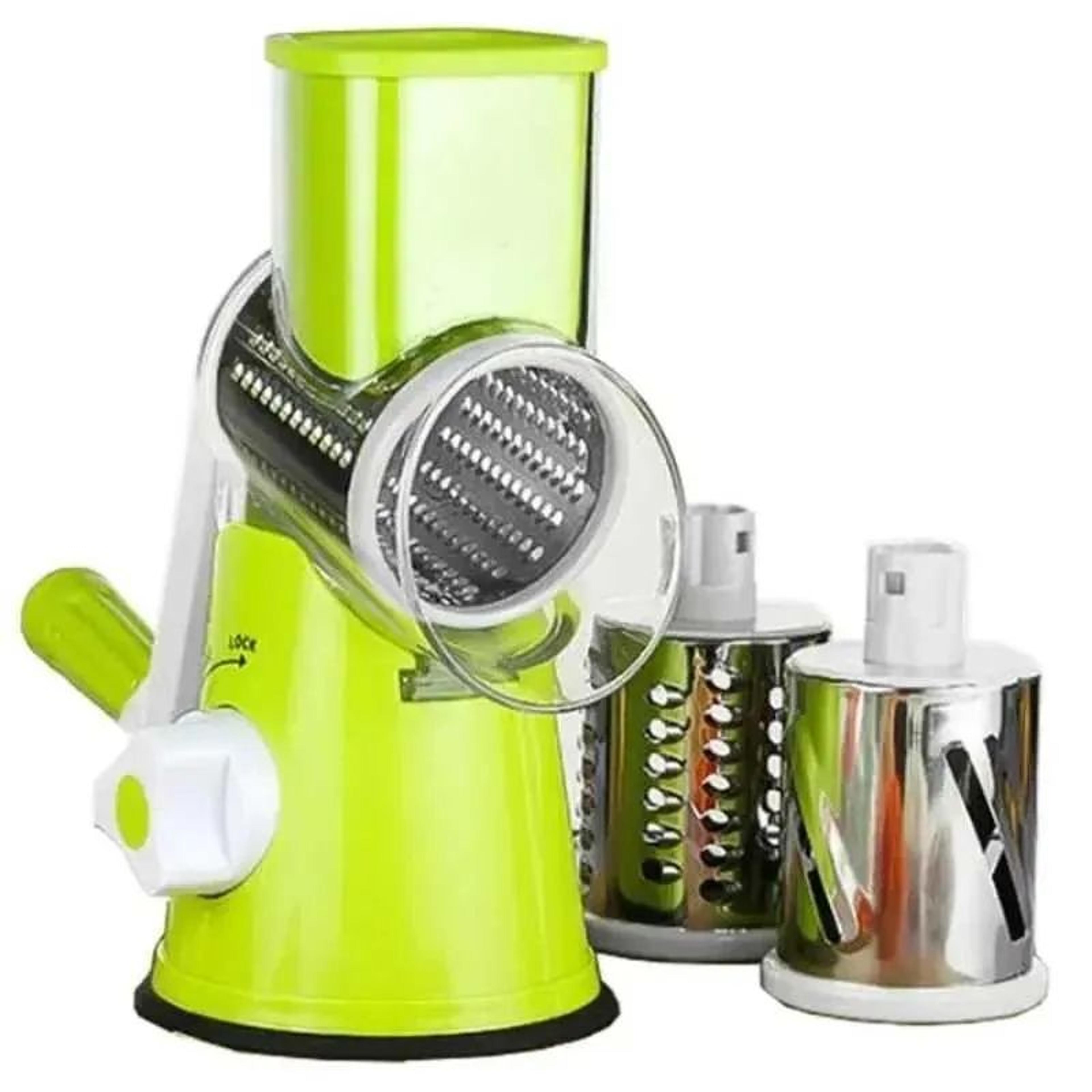 rotary vegetable slicer and cheese grater with stainless steel drums