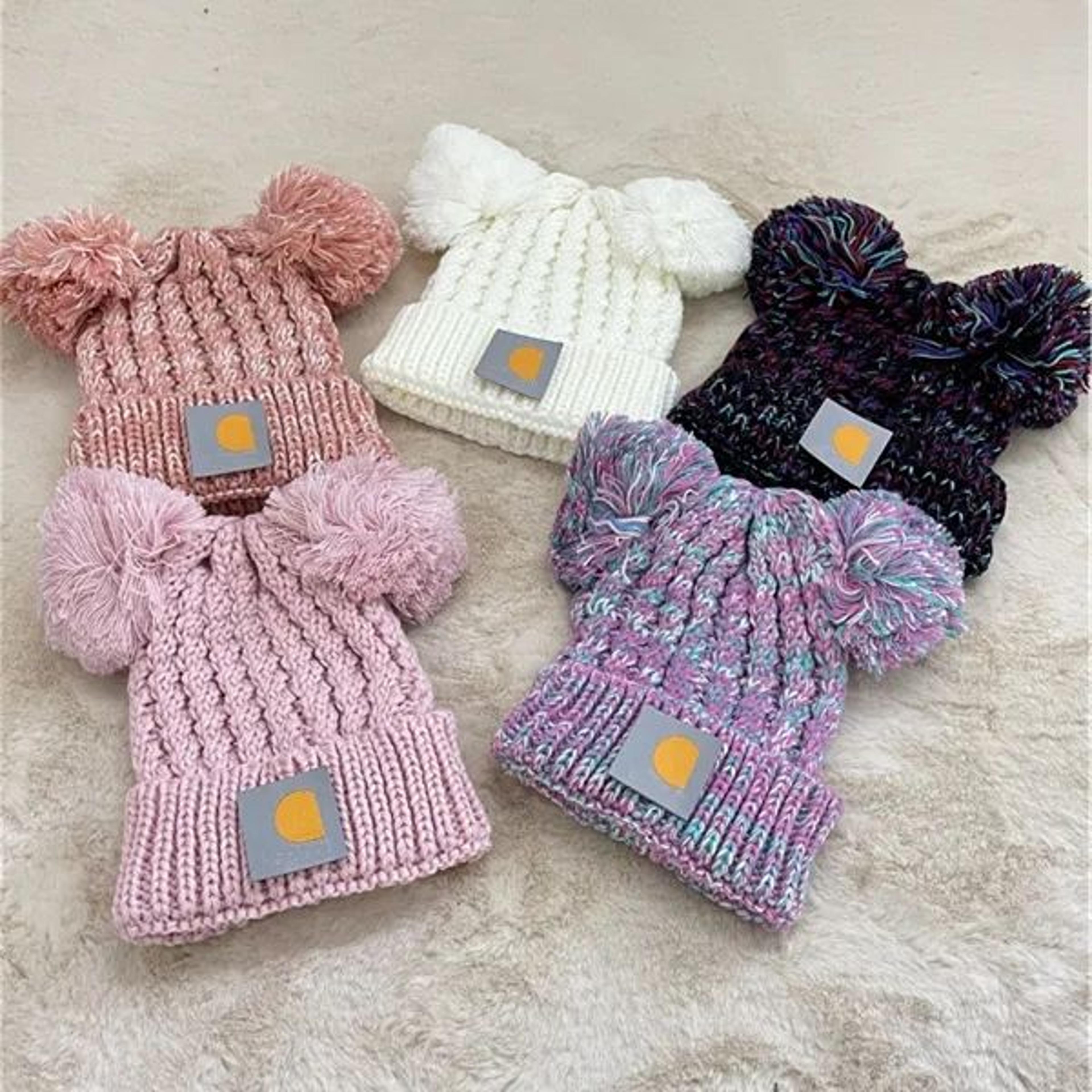 kids knitted pom pom winter beanie hat for boys and girls