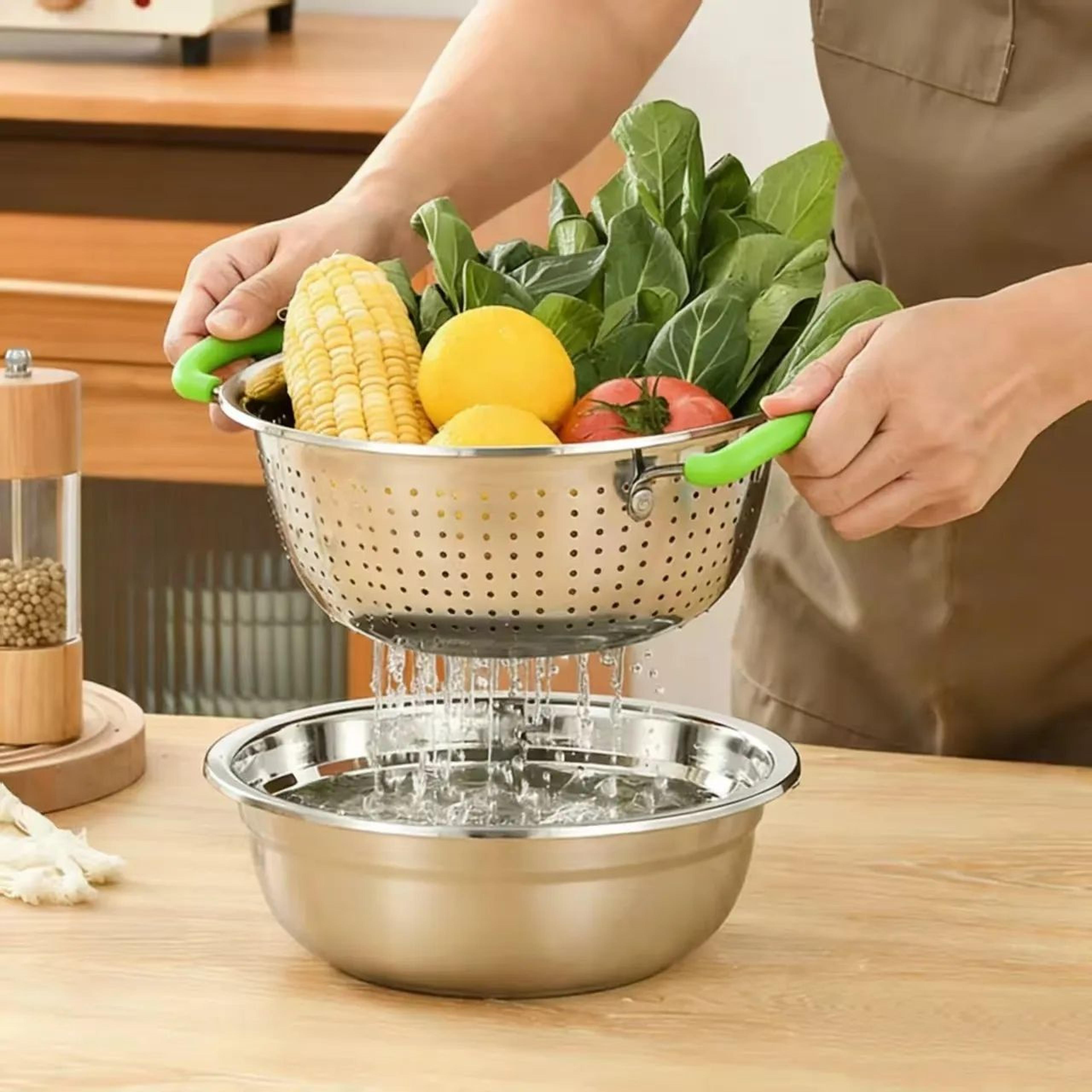 Stainless Steel Fruit Basket With Double Plastic Handles For Kitchen Countertop 1