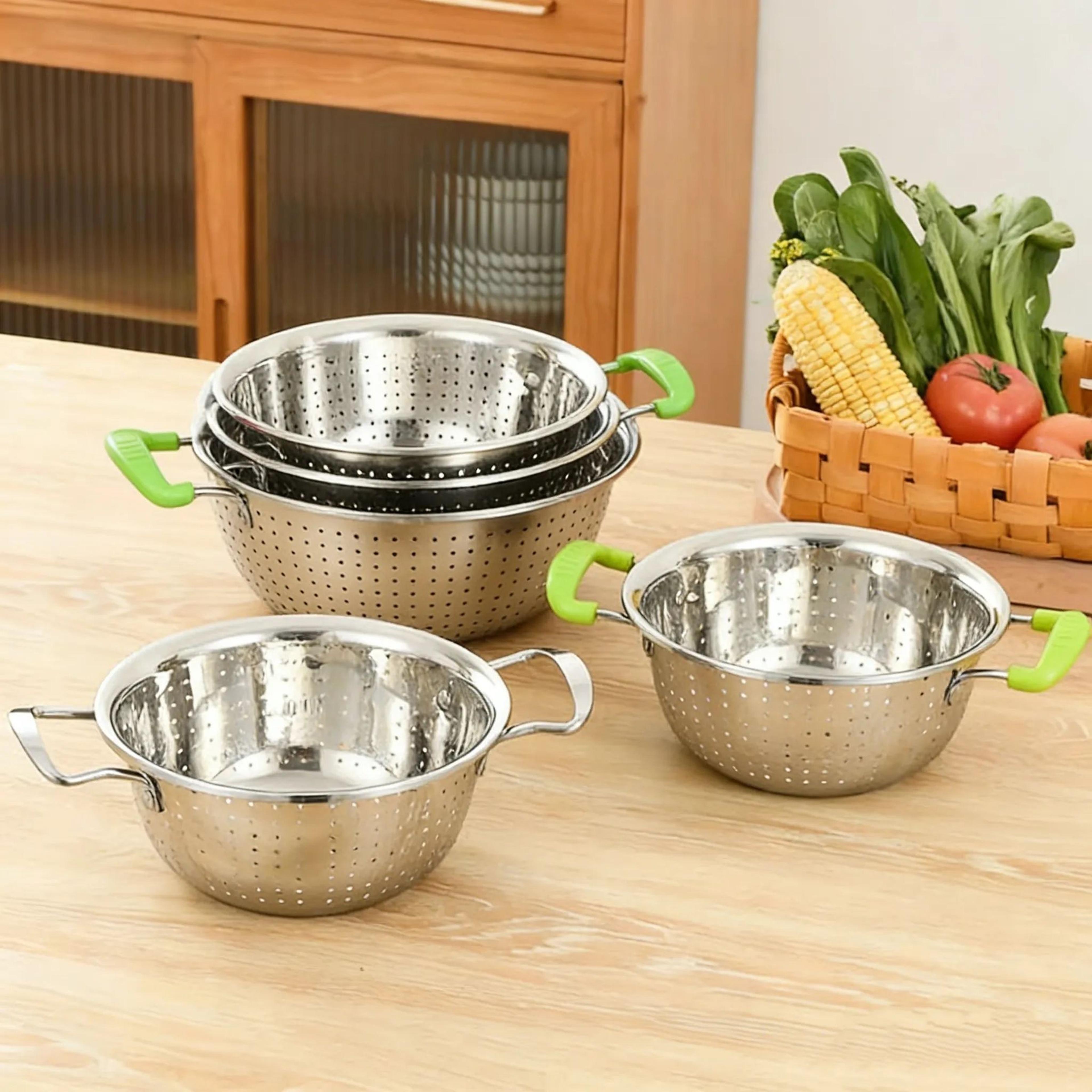 Stainless Steel Fruit Basket With Double Plastic Handles For Kitchen Countertop 2