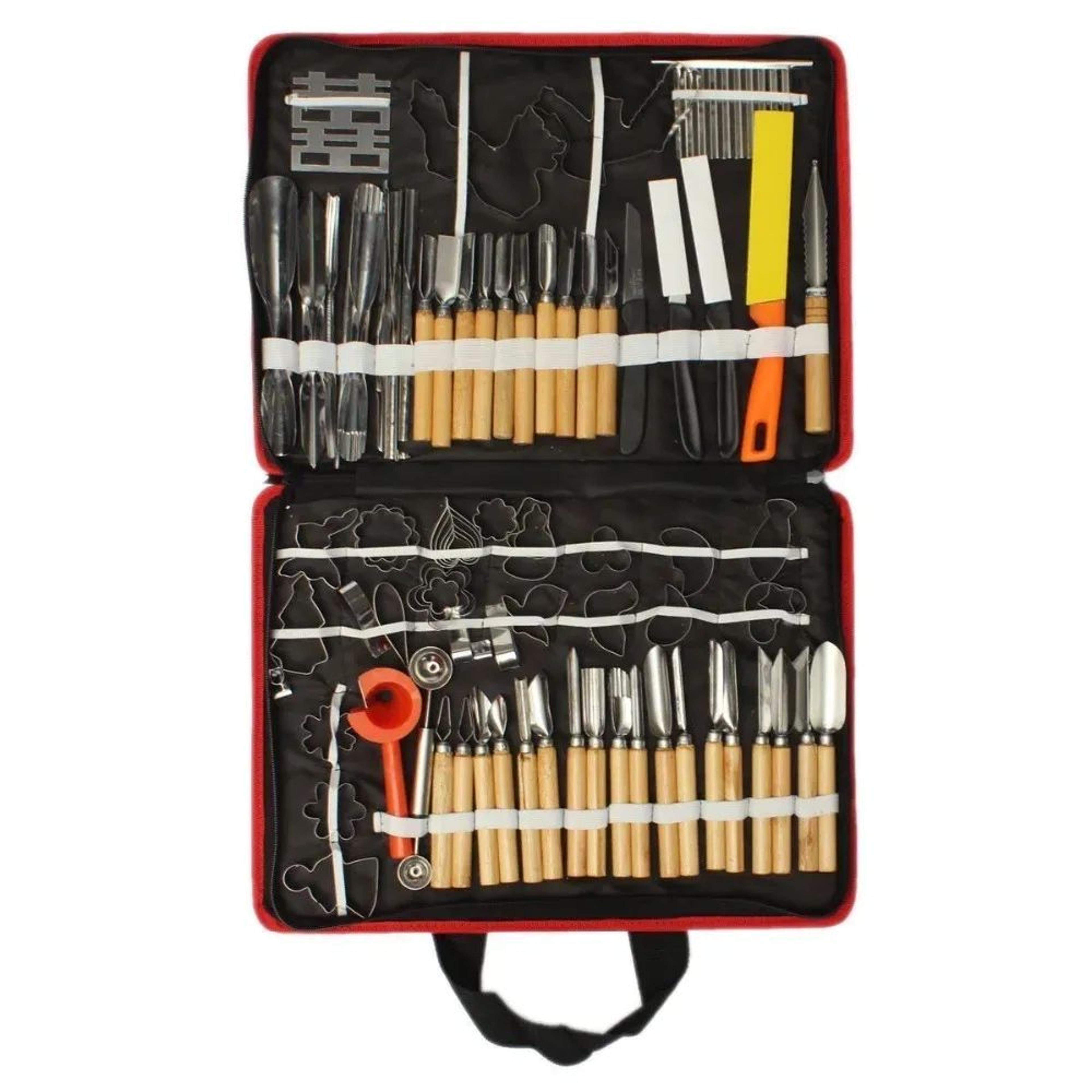 fruit and vegetable carving tool set with stainless steel cutters and storage bag