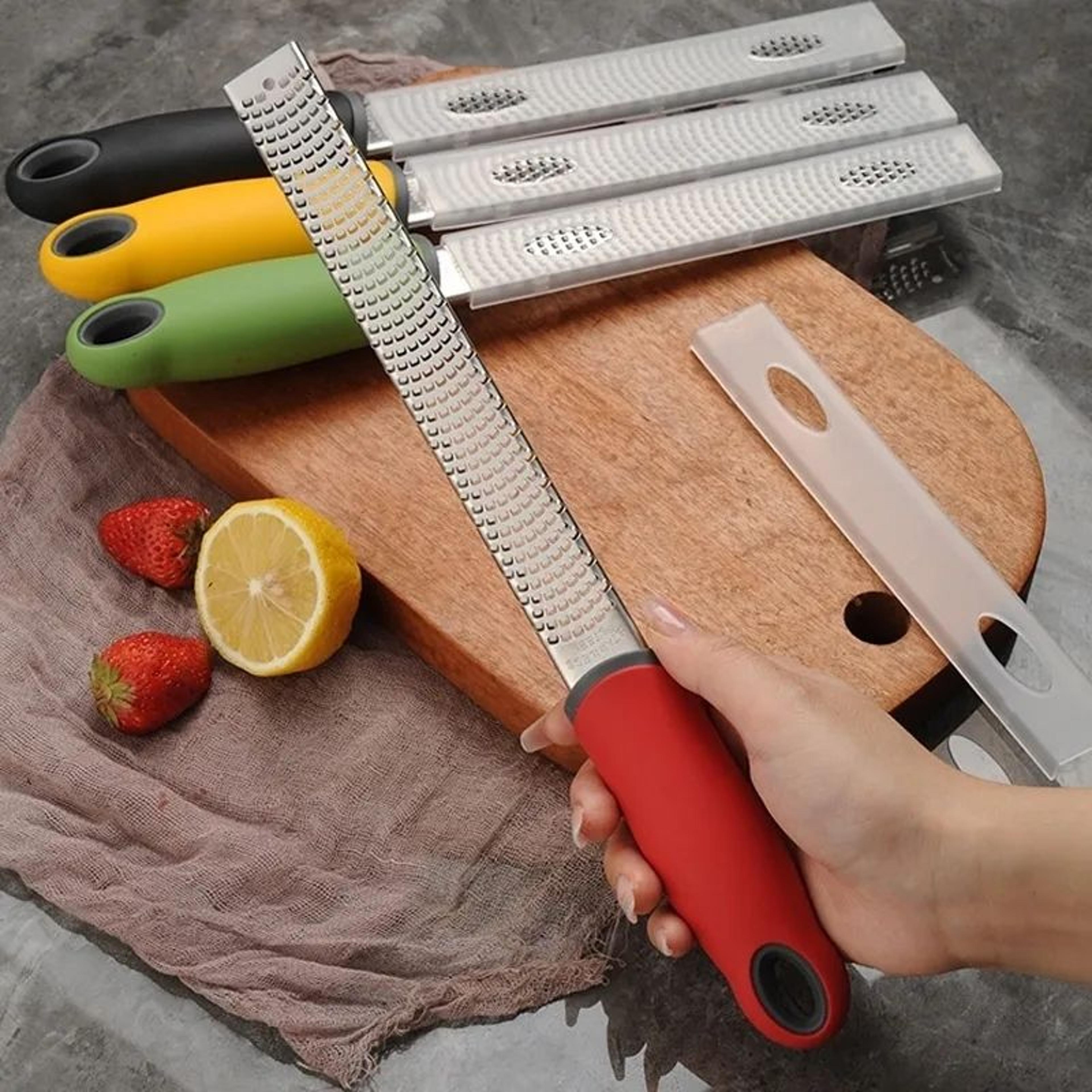 stainless steel cheese grater and lemon zester with protective cover