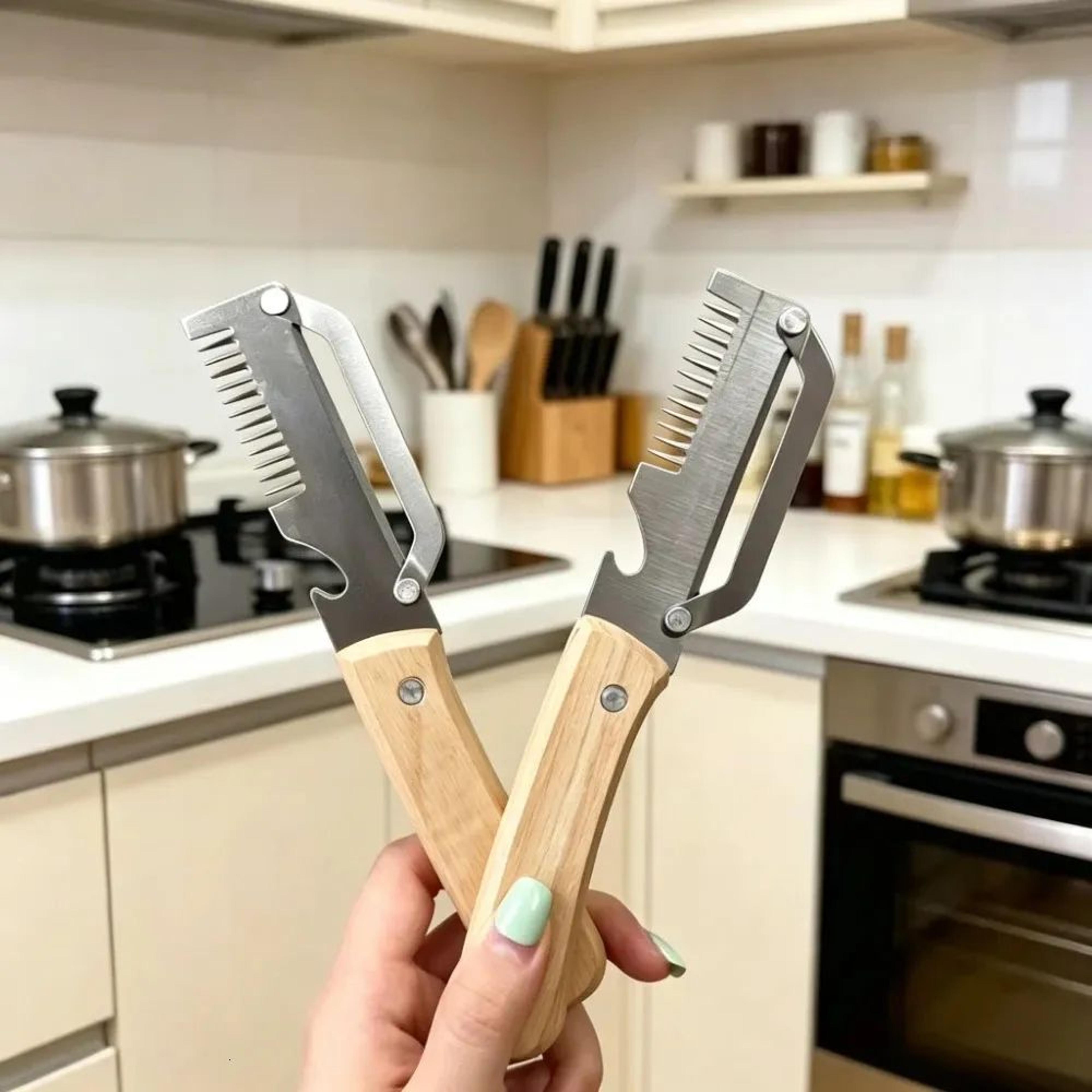 stainless steel julienne peeler with ergonomic wooden handle for fruits and vegetables
