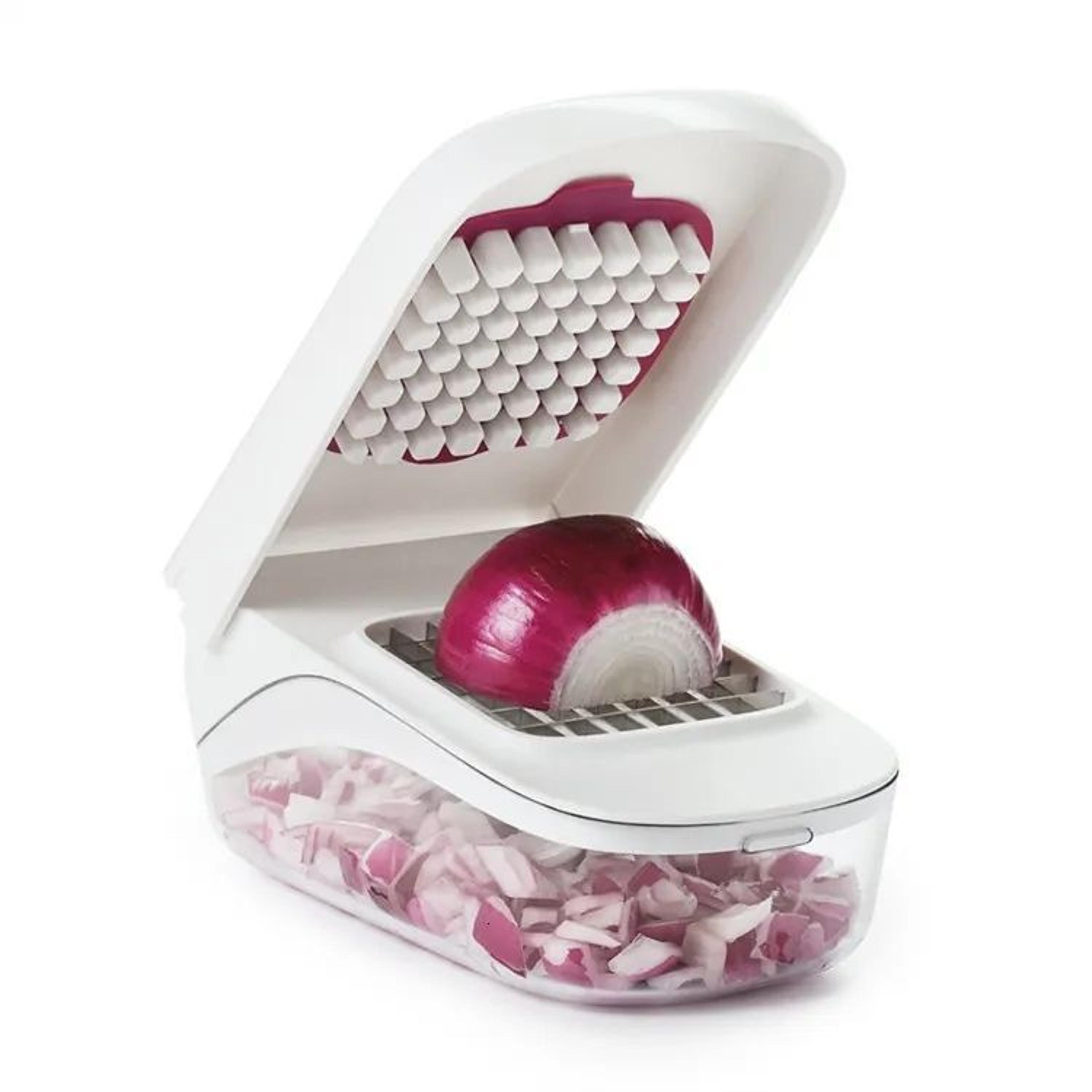 manual vegetable chopper and fruit slicer with stainless steel dicing blades