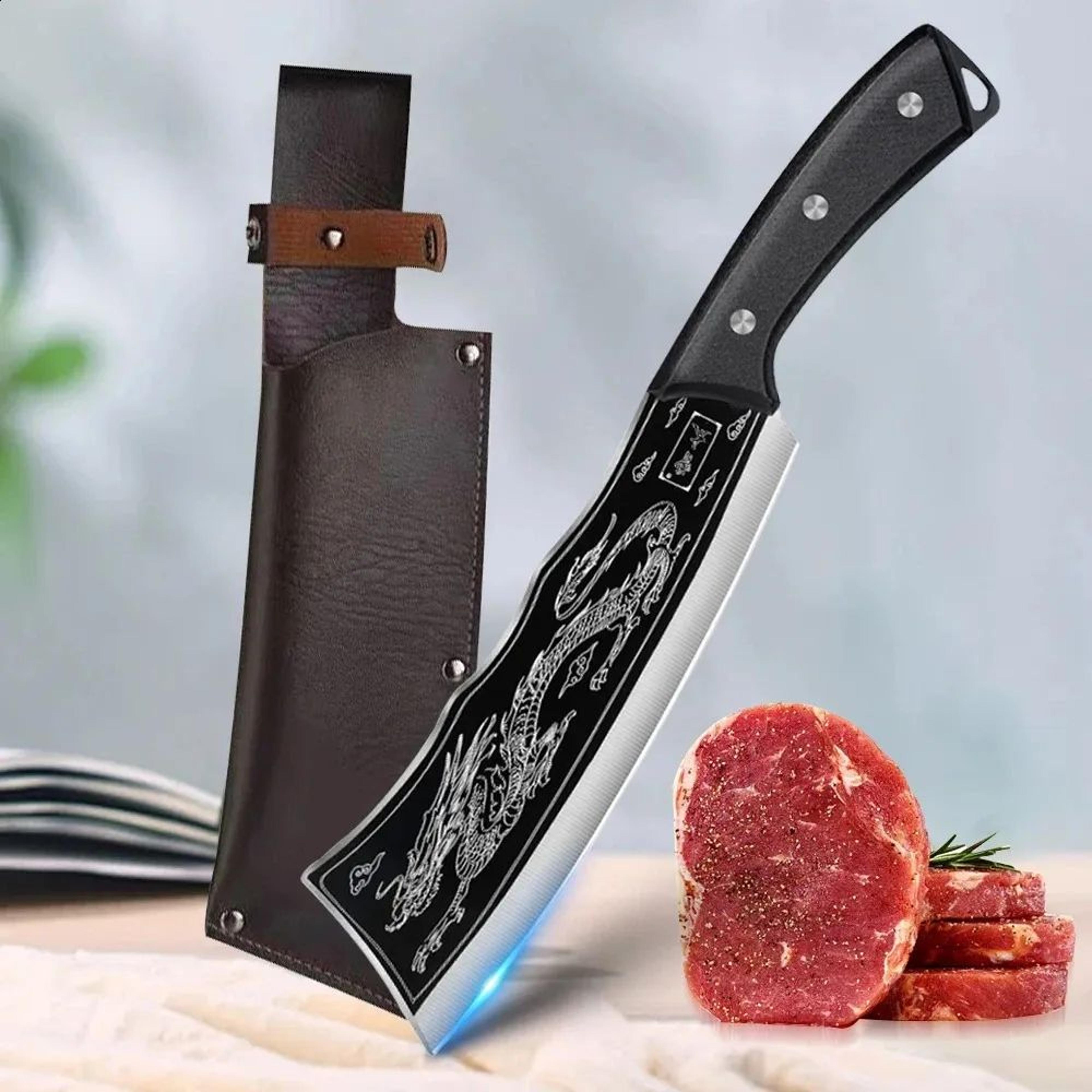 handforged butcher bone chopper knife with sharp steel blade for meat and vegetable cutting