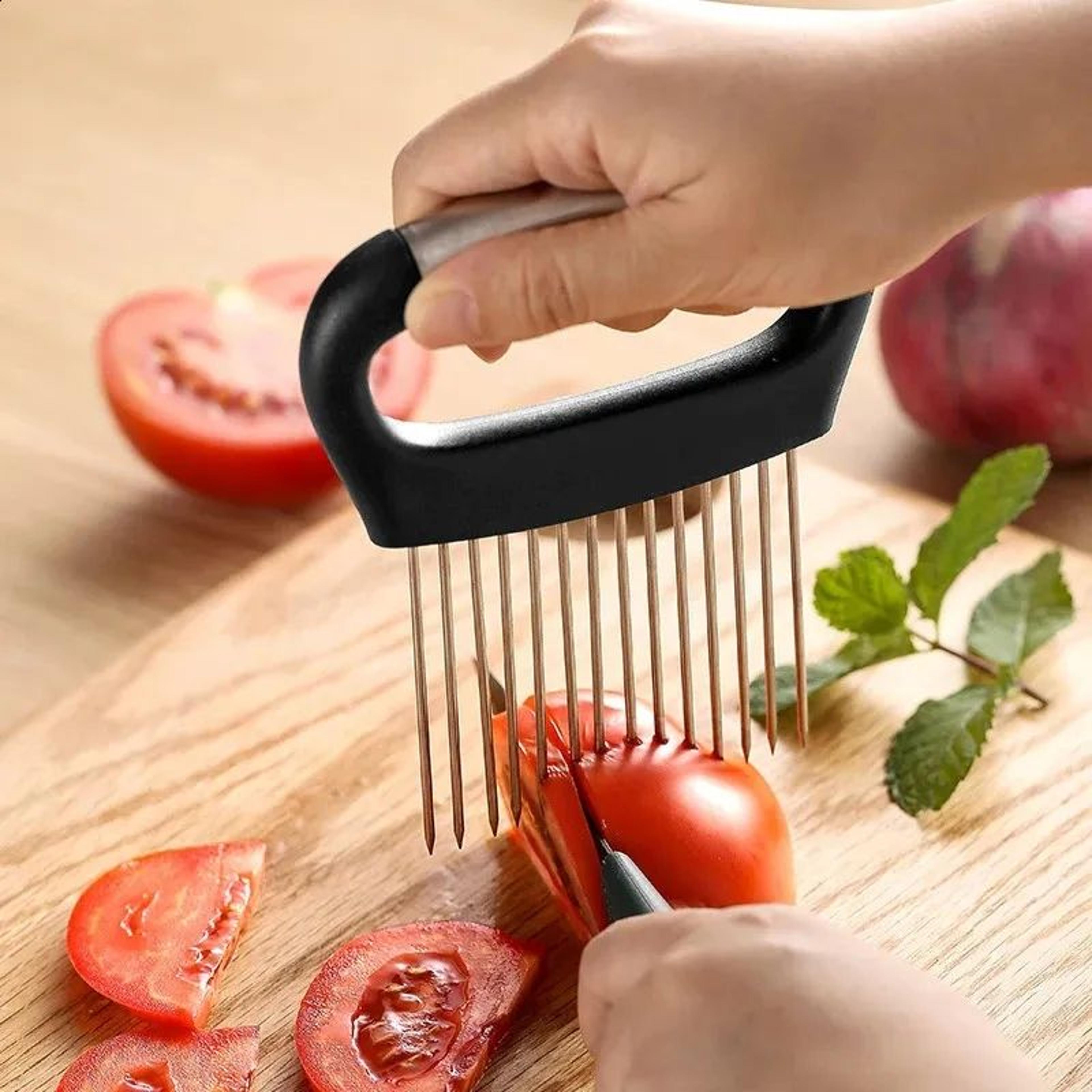Stainless Steel Onion Cutter Holder With Vegetable Slicing Guide For Kitchen Prep 2