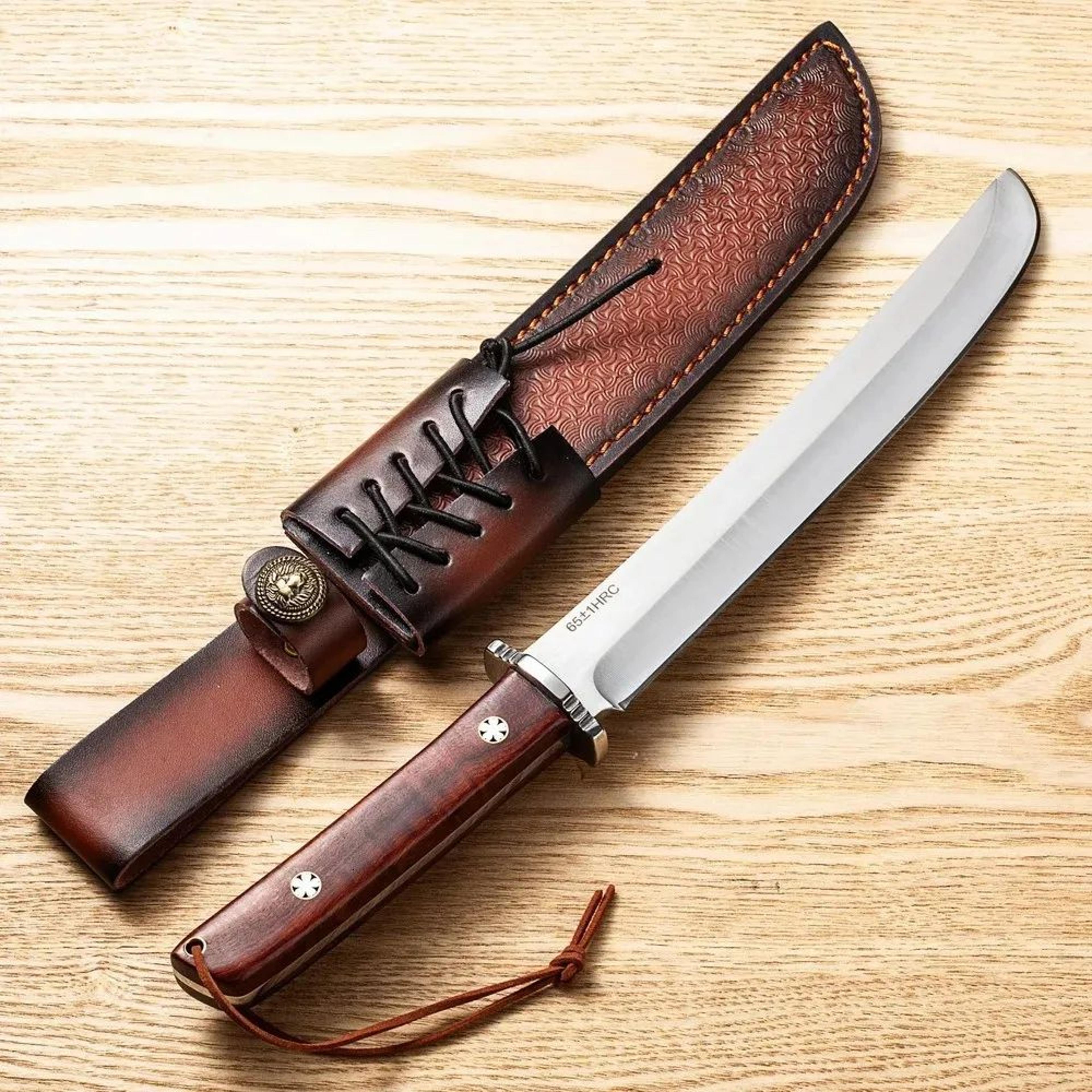 professional chef knife set with high hardness blades and protective leather sheath
