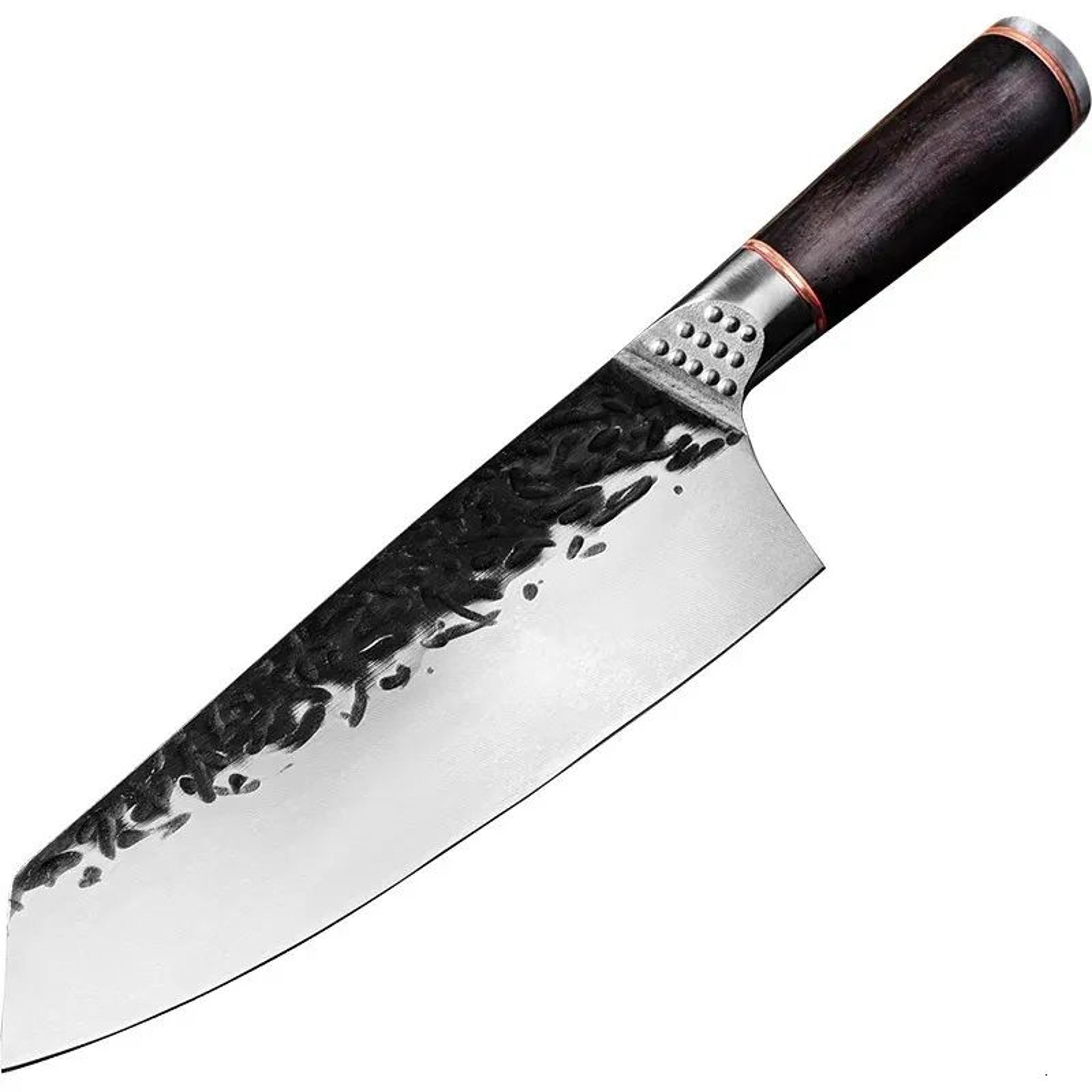 kiritsuke chef knife with hand forged stainless steel blade and ebony wood handle