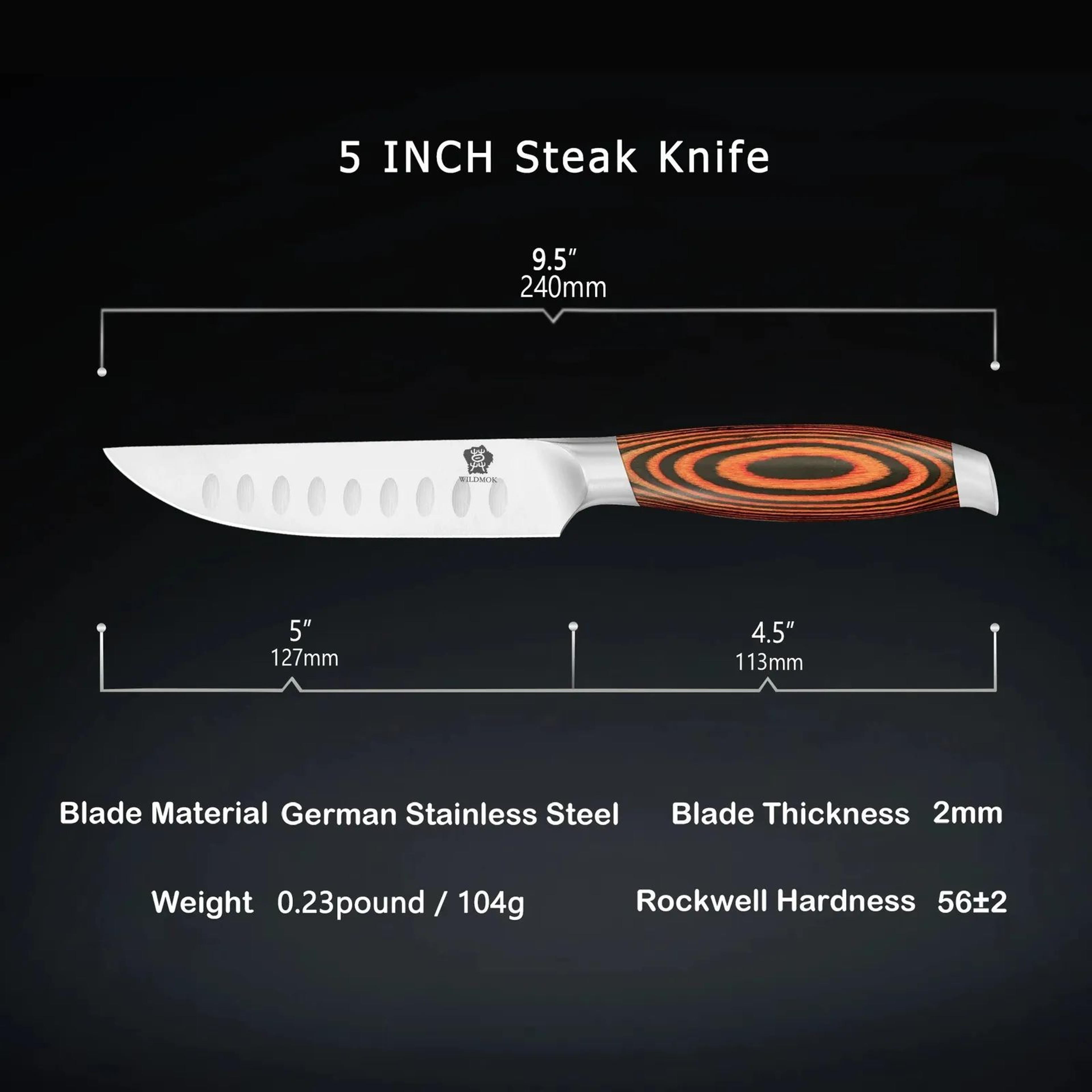 Steak Knife With Stainless Steel Blade And Orange Pakkawood Handle 4