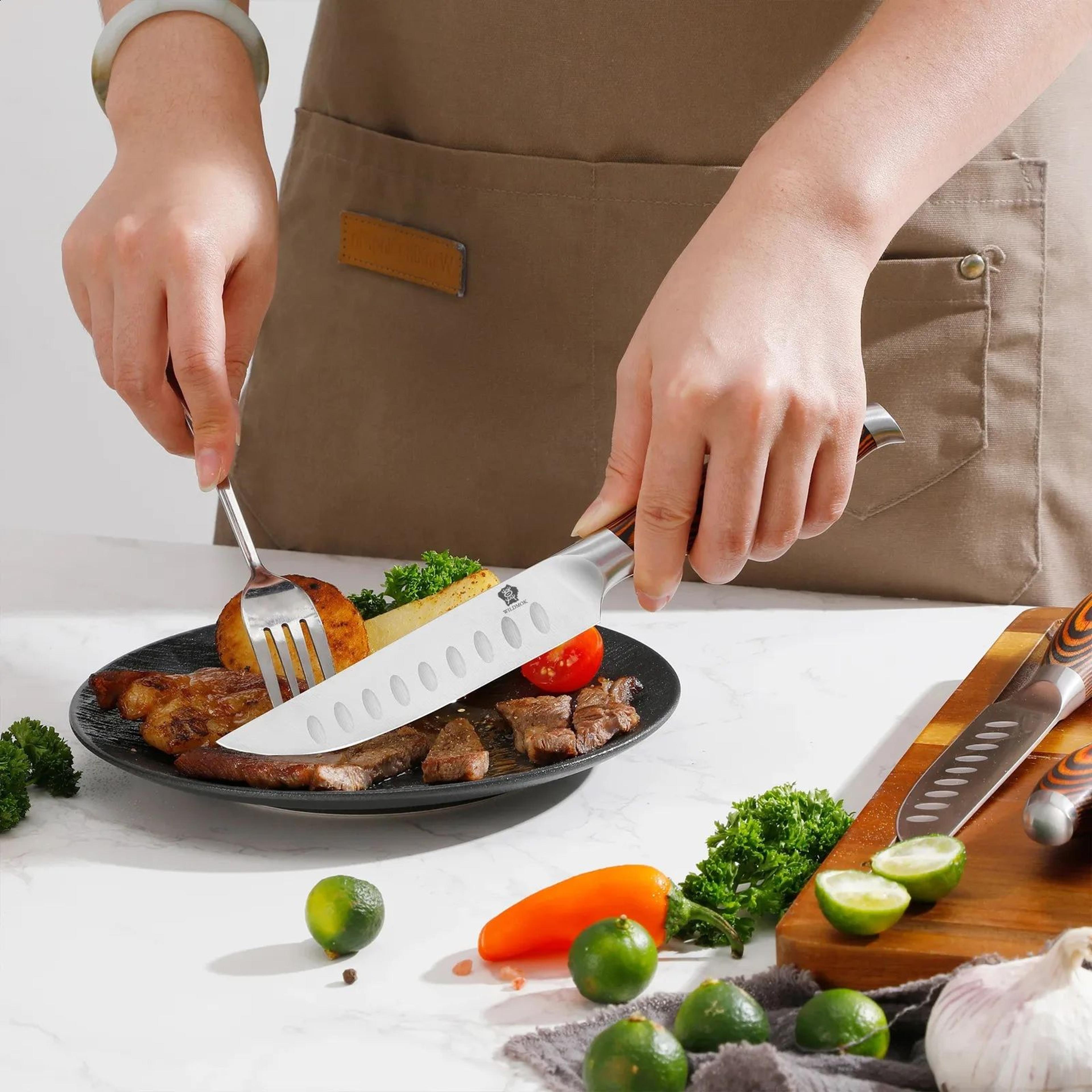 Steak Knife With Stainless Steel Blade And Orange Pakkawood Handle 1