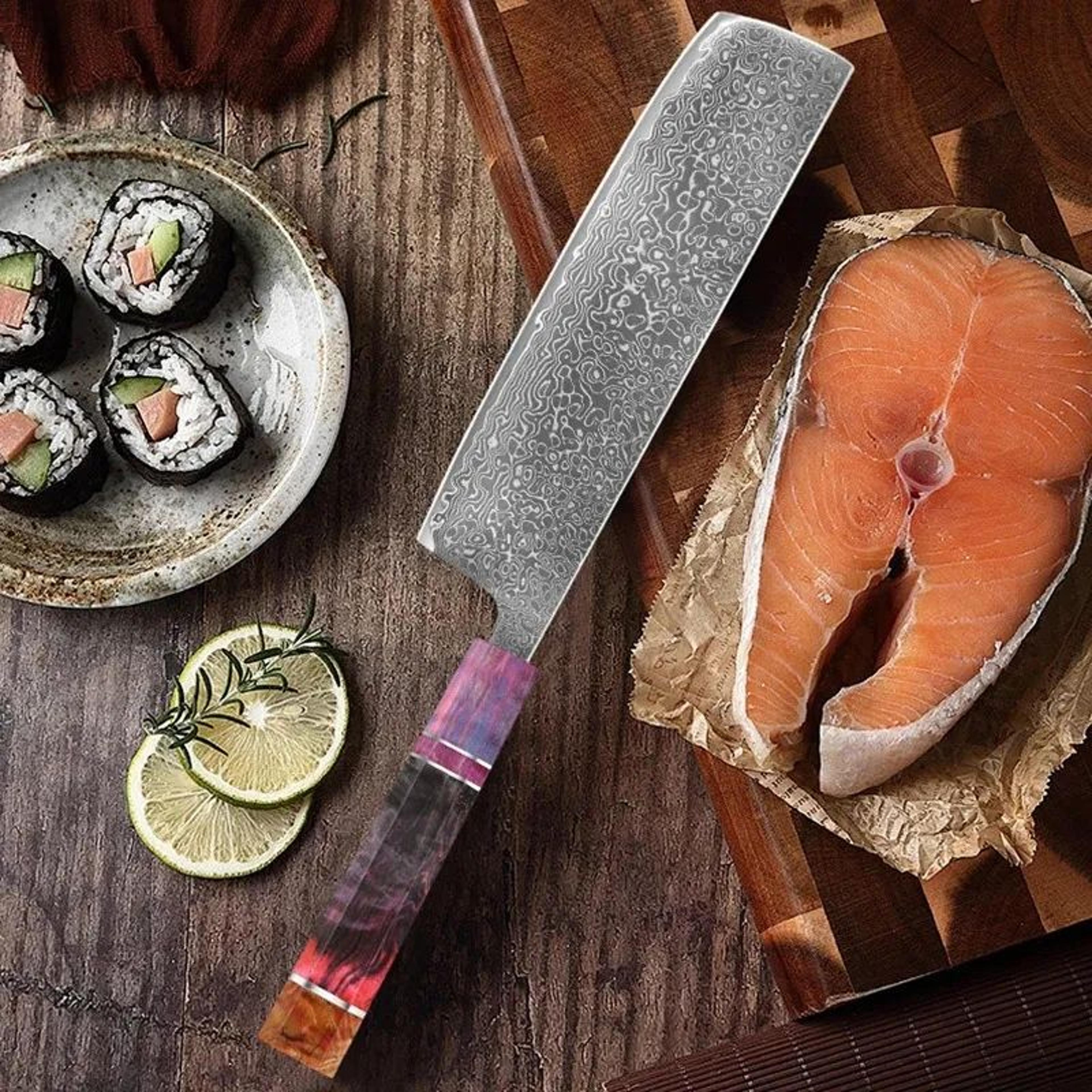 damascus steel kitchen knife set with wood handles japanese chef knives