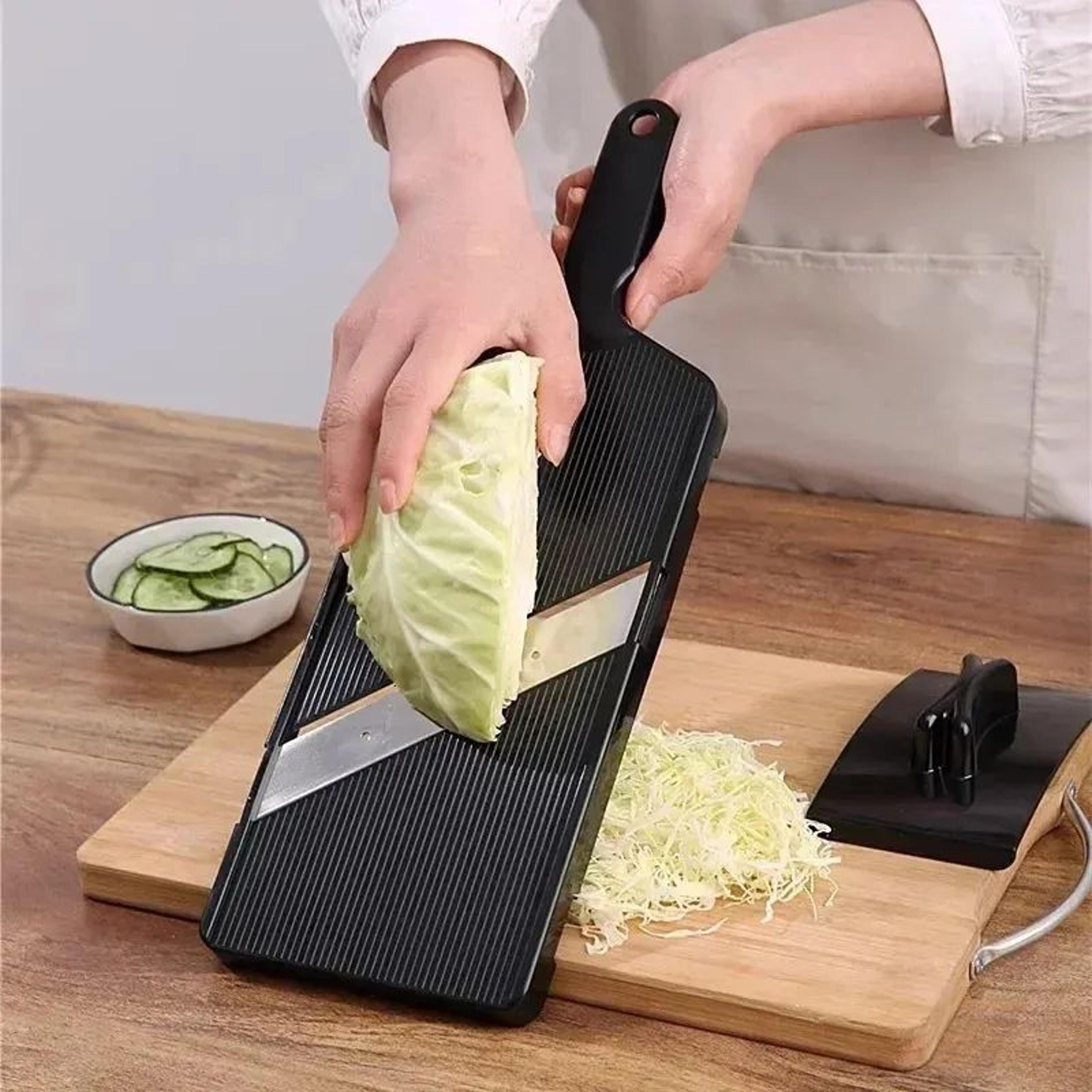 manual vegetable cutter with stainless steel blades for slicing shredding and grating