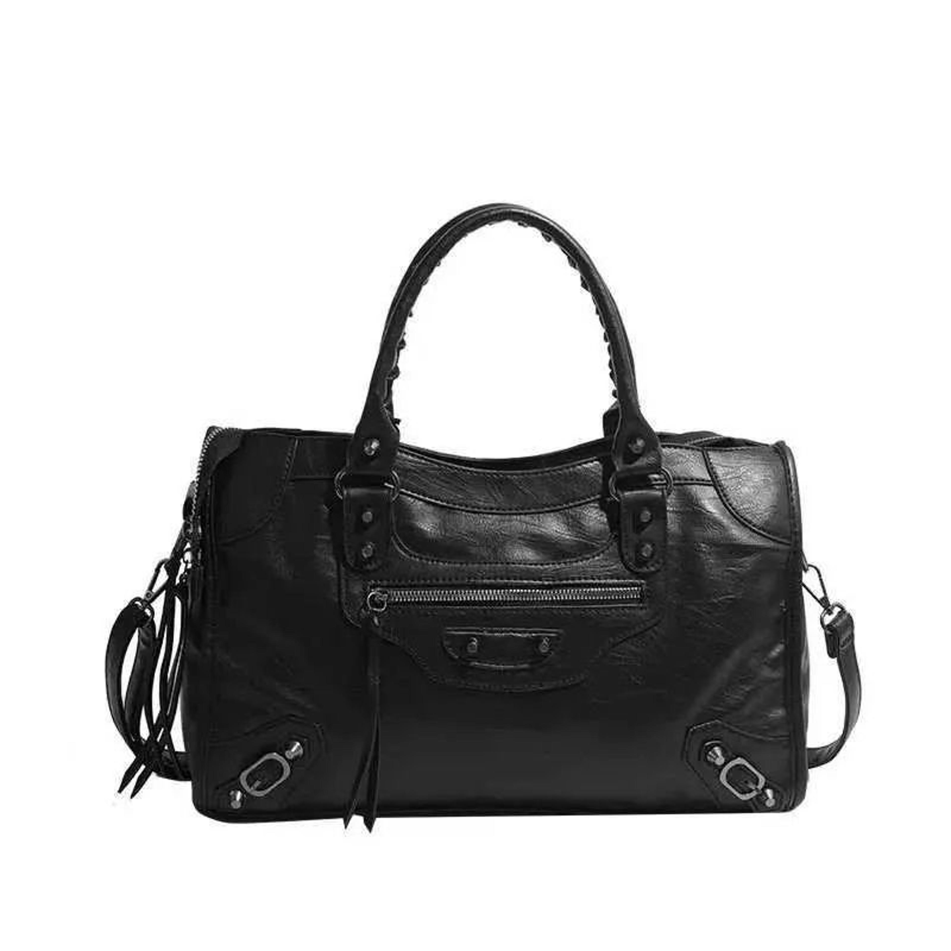 women's motorcycle shoulder bag with rivet details and zipper closure
