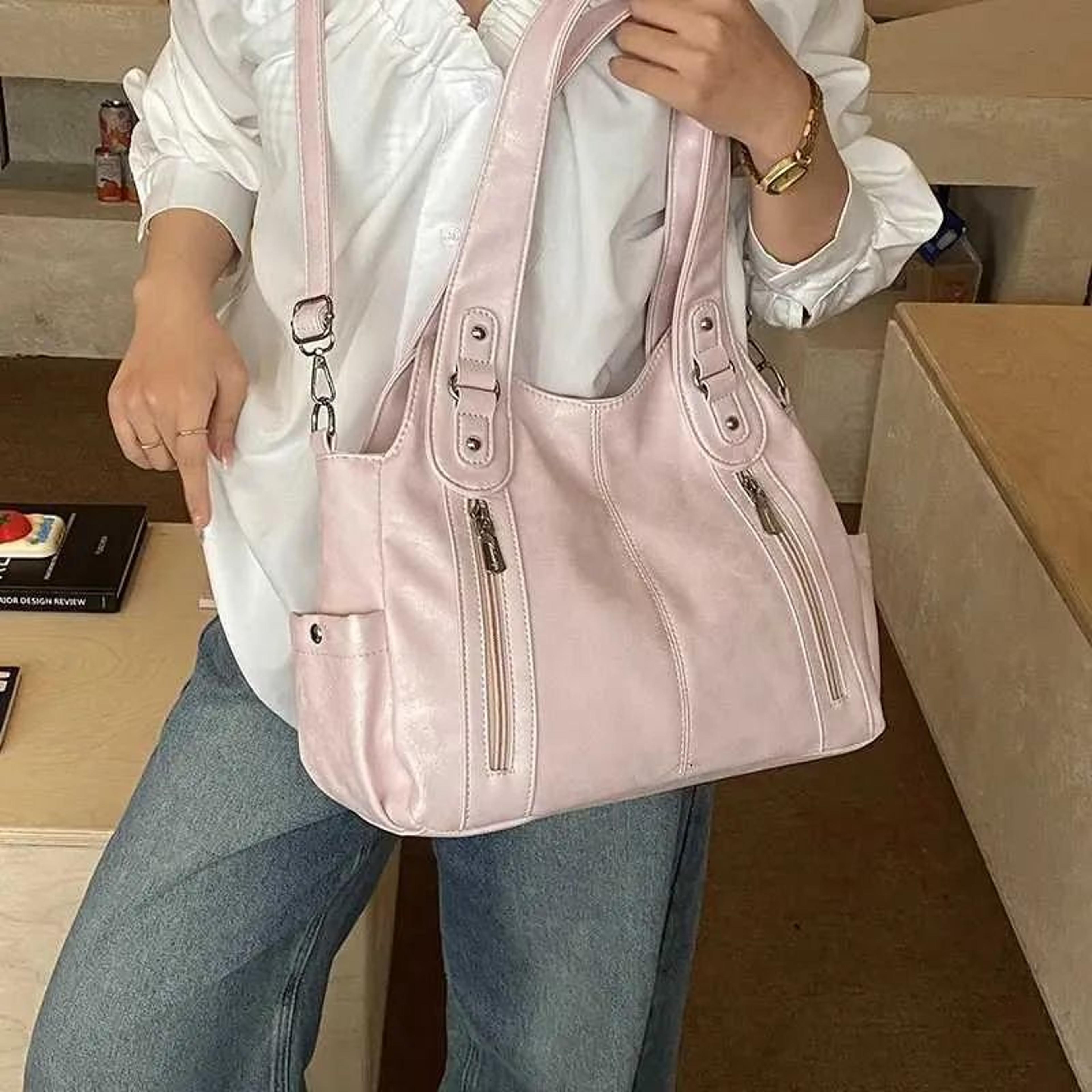 large capacity retro pu shoulder bag with zipper closure for everyday use
