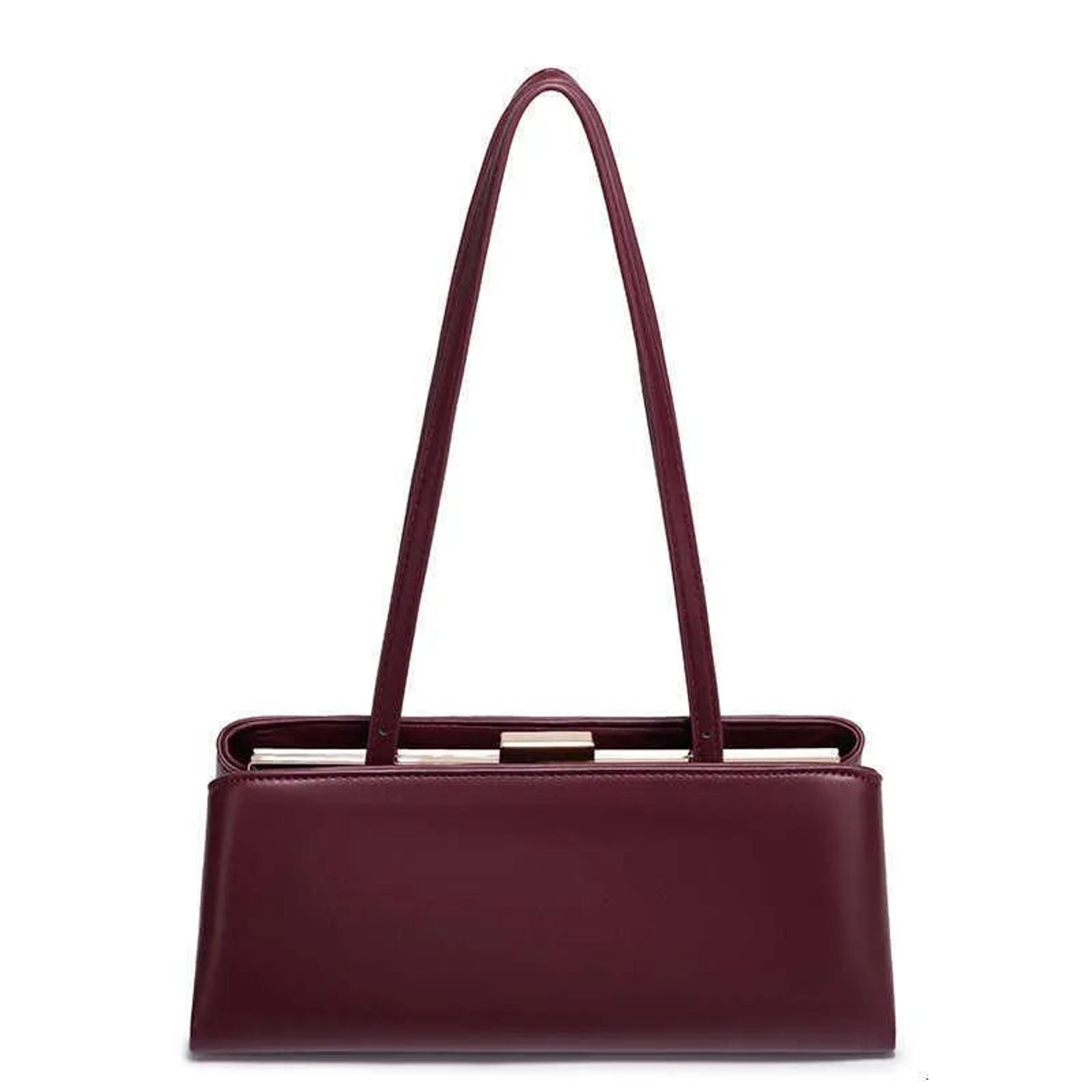 Wine Red PU Leather Shoulder Bag With Shiny Finish And Adjustable Strap 5
