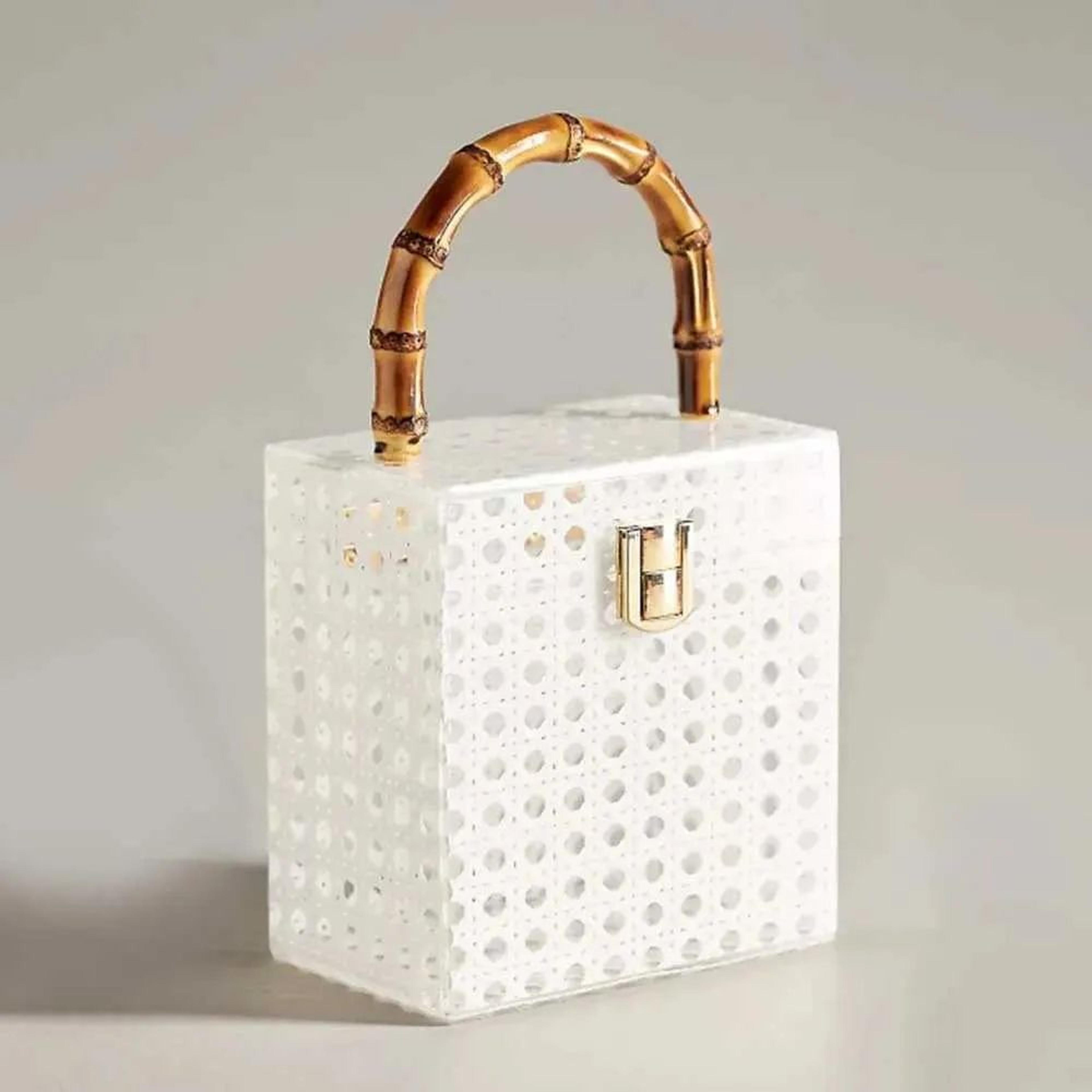 rattan beaded evening clutch handbag with acrylic patchwork for women