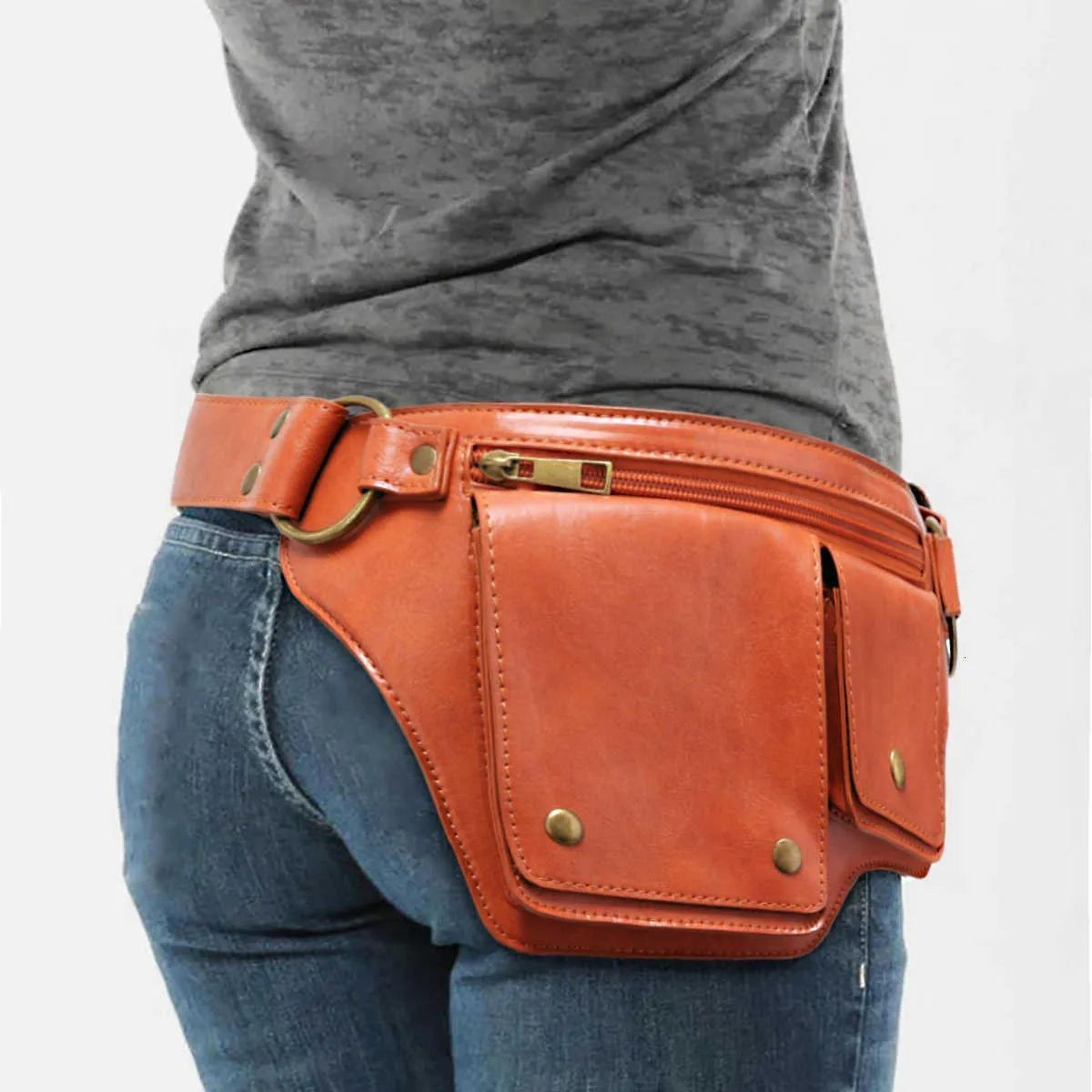 Punk Motorcycle Style Waist Bag With Adjustable Belt Retro Outdoor Fanny Pack 3