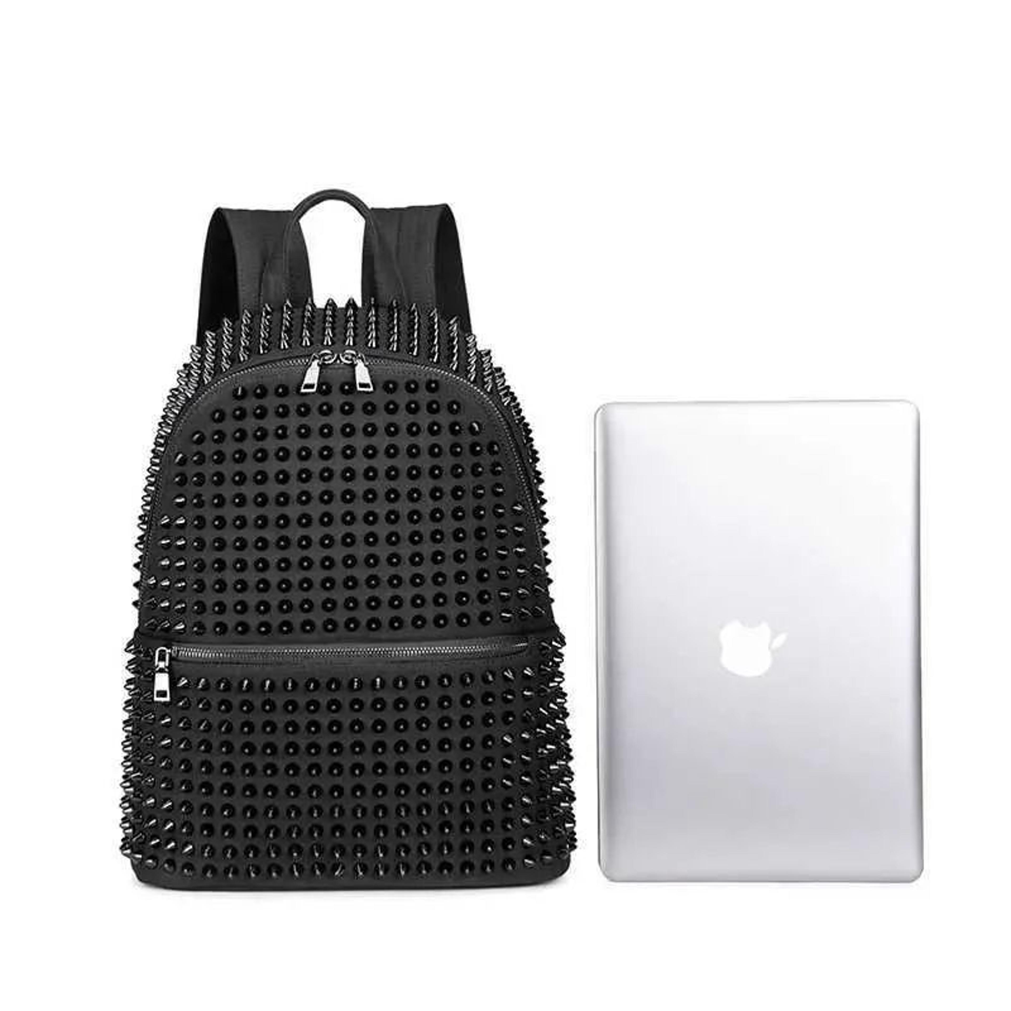 Black PU Leather Backpack With Rivet Details And Zipper Closure For Travel And School 5