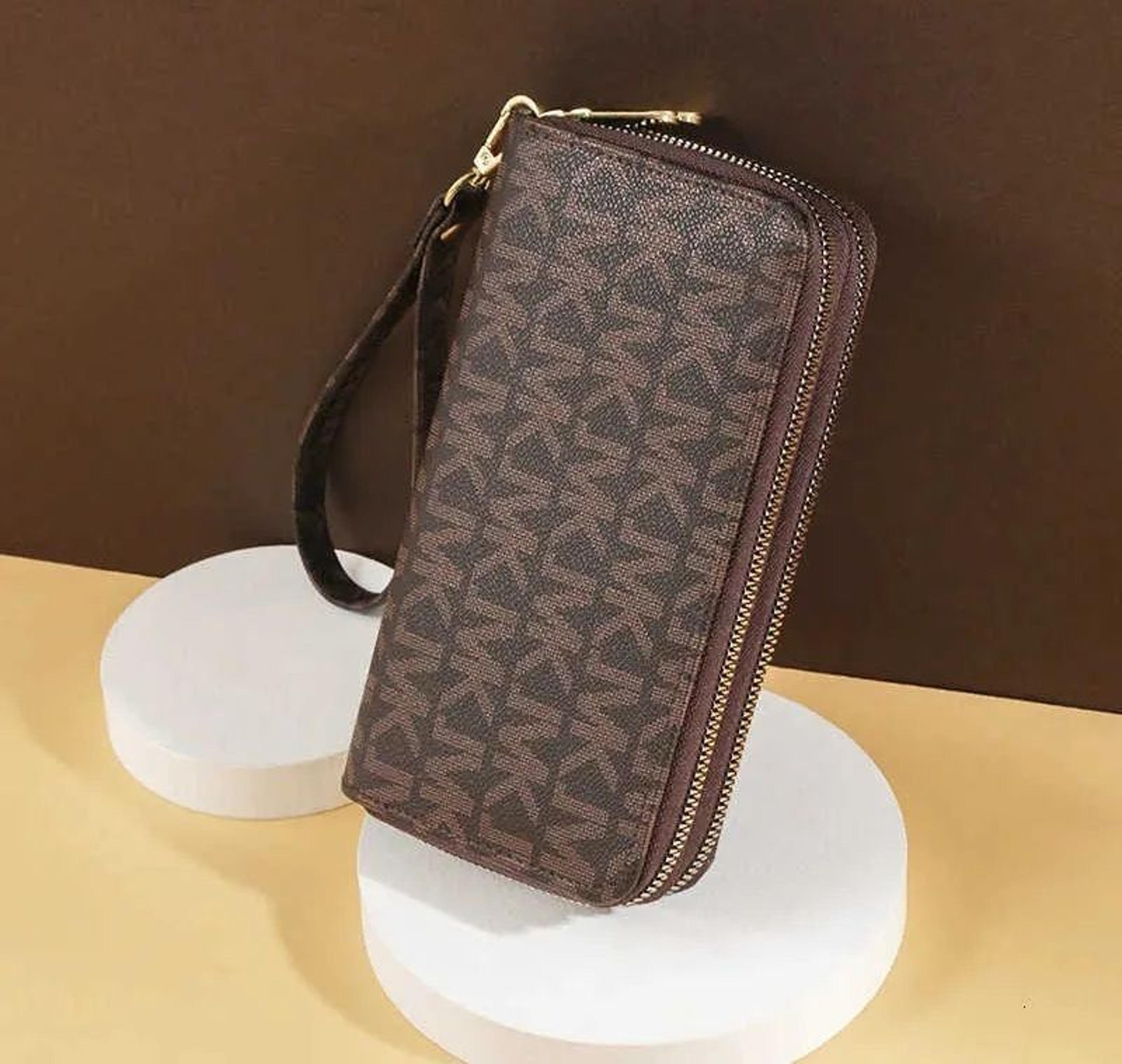 women's long double zipper wristlet wallet with phone pocket and card holder