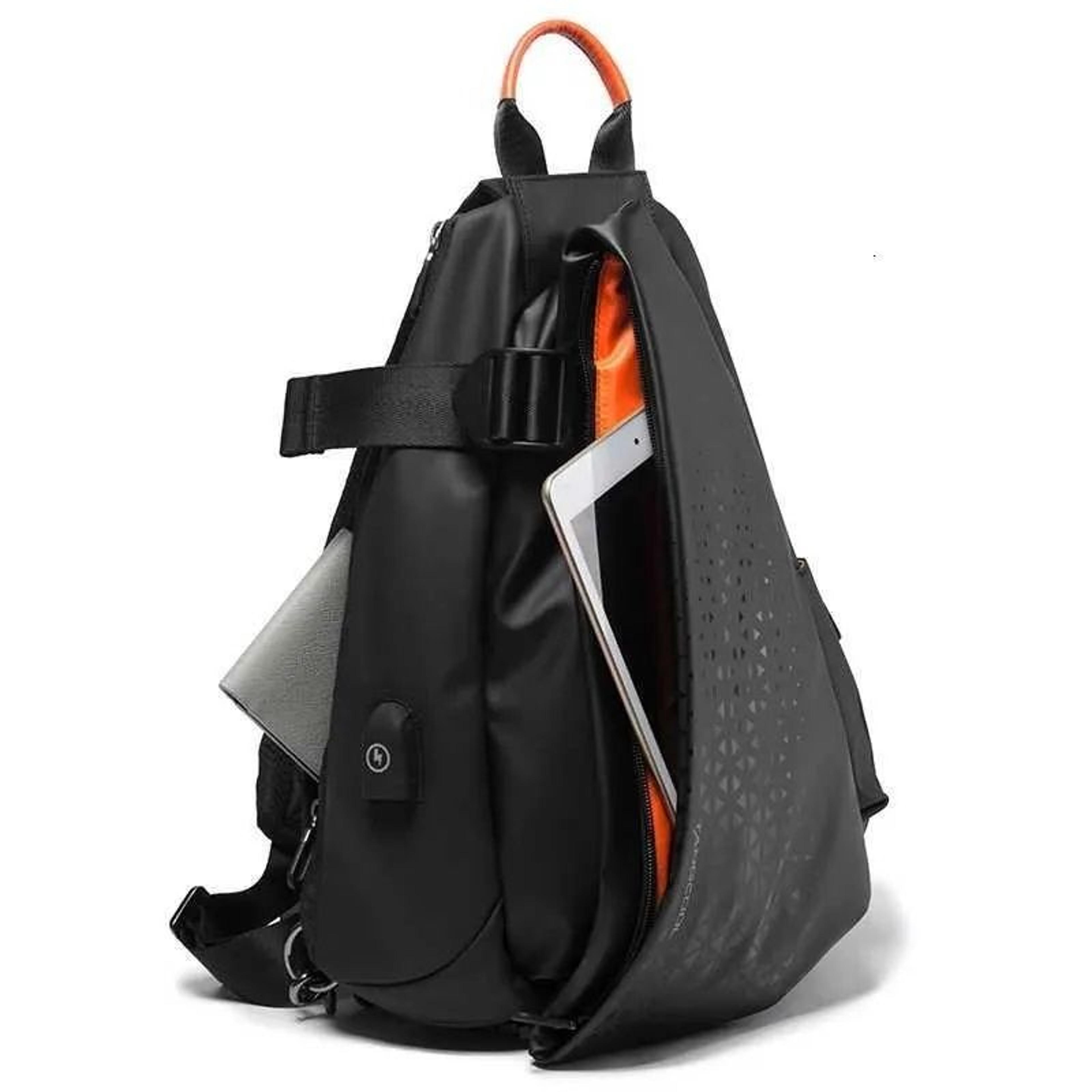 waterproof sling bag with usb charging port and adjustable crossbody strap