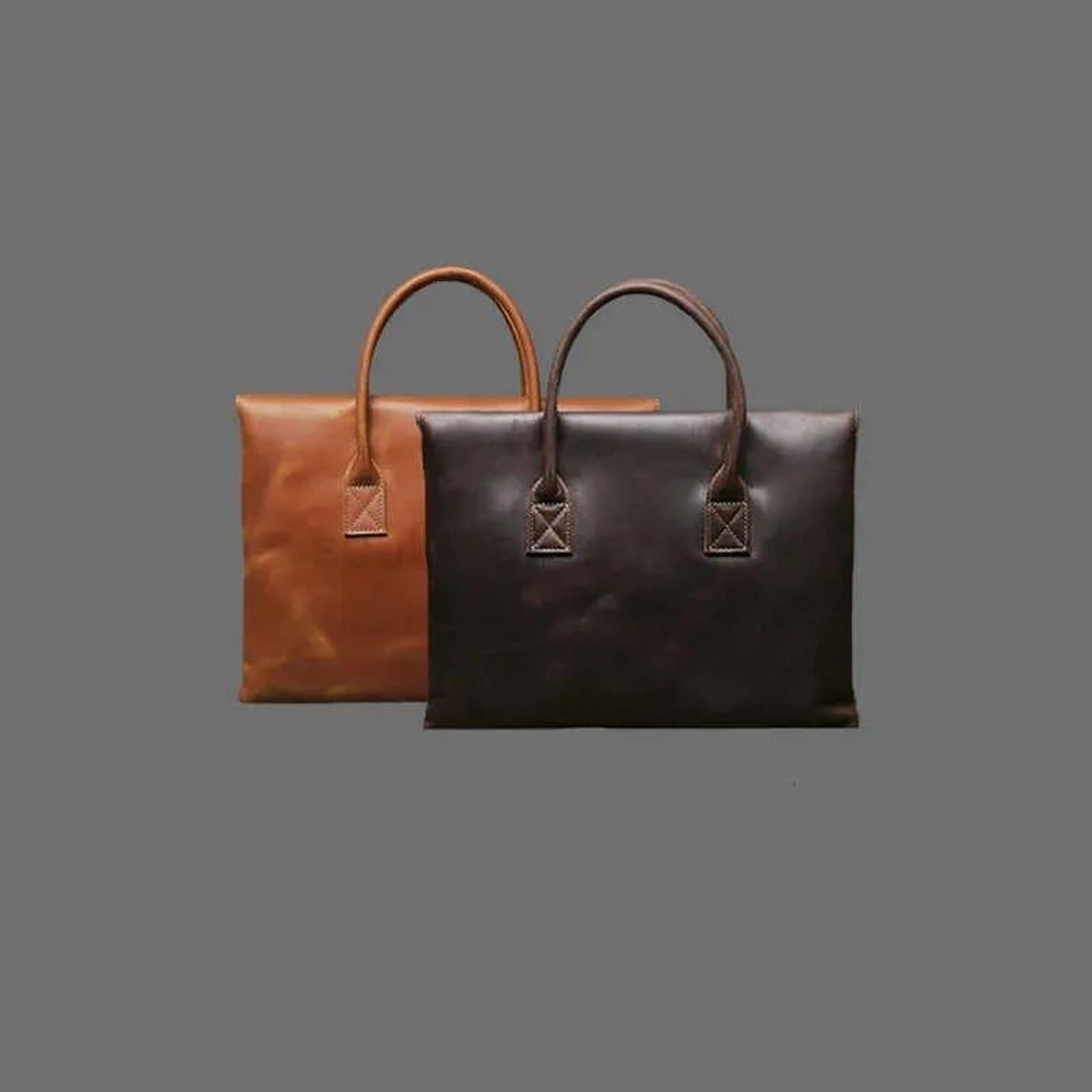 men's genuine leather briefcase vintage business laptop messenger shoulder bag