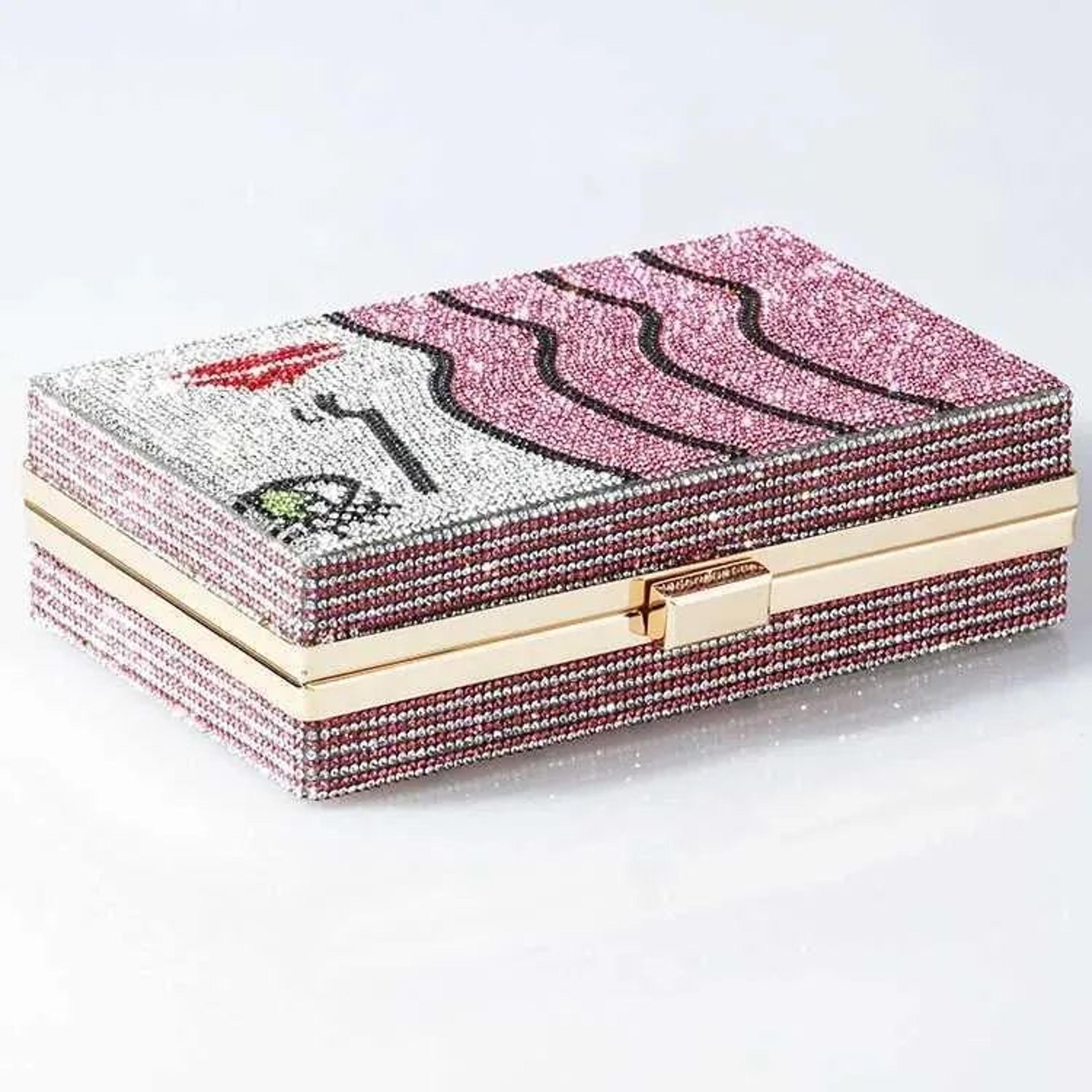 Womens Rhinestone Evening Clutch Bag With Metal Box Design And Lock Closure 2