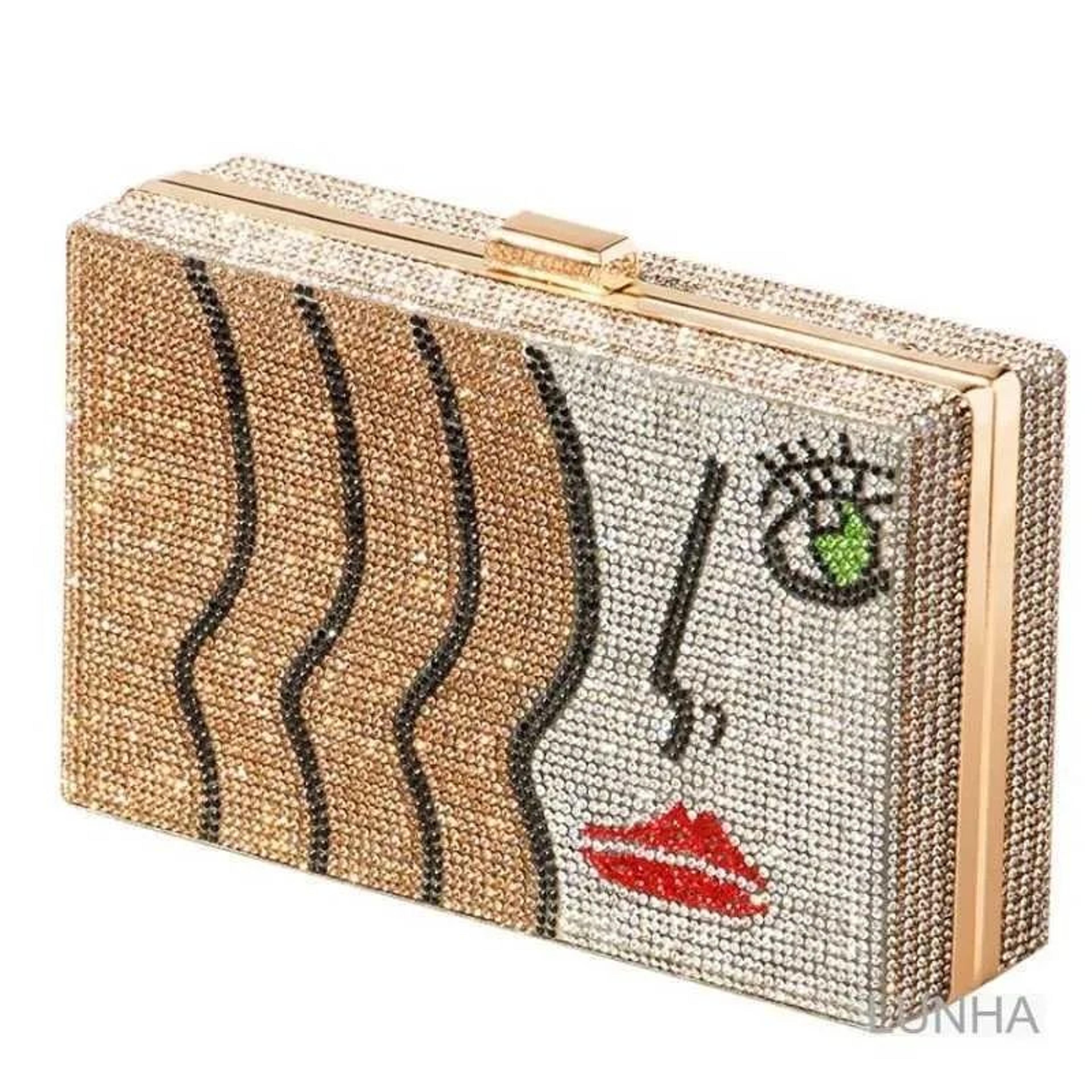 Womens Rhinestone Evening Clutch Bag With Metal Box Design And Lock Closure 1