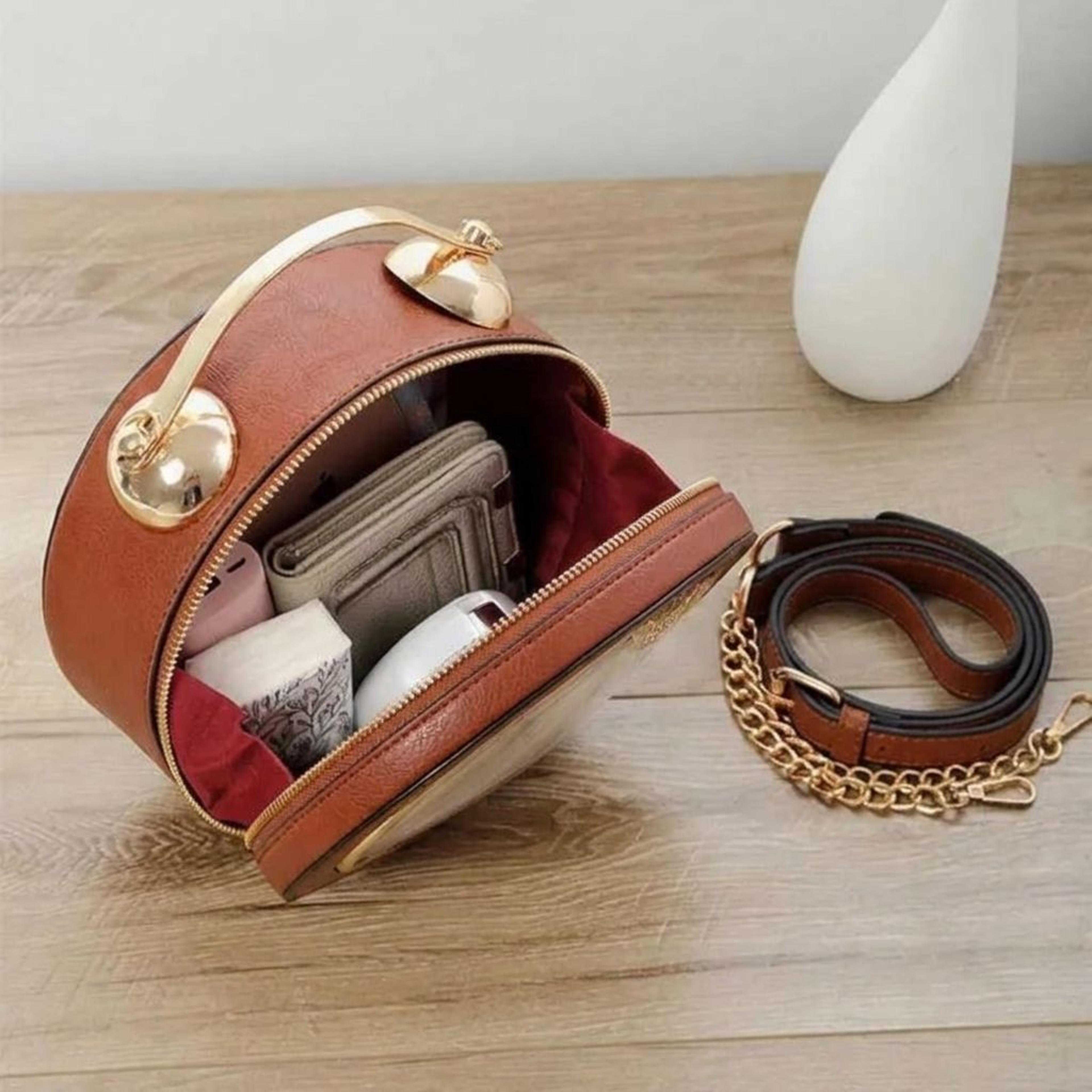 PU Leather Handbag Set With Crossbody Bag Shoulder Bag Chain Wallet And Round Watch 1