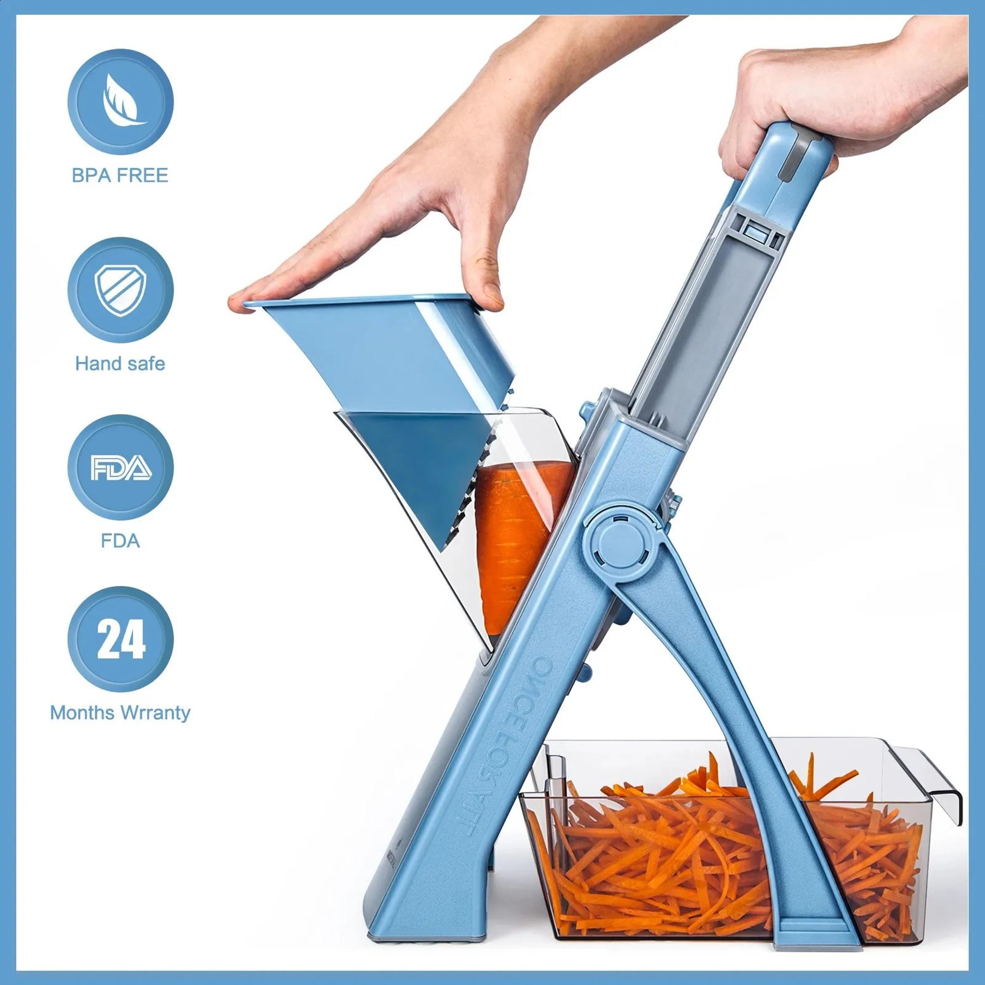 Mandoline Vegetable Slicer With Adjustable Stainless Steel Blades And Julienne Cutter 1
