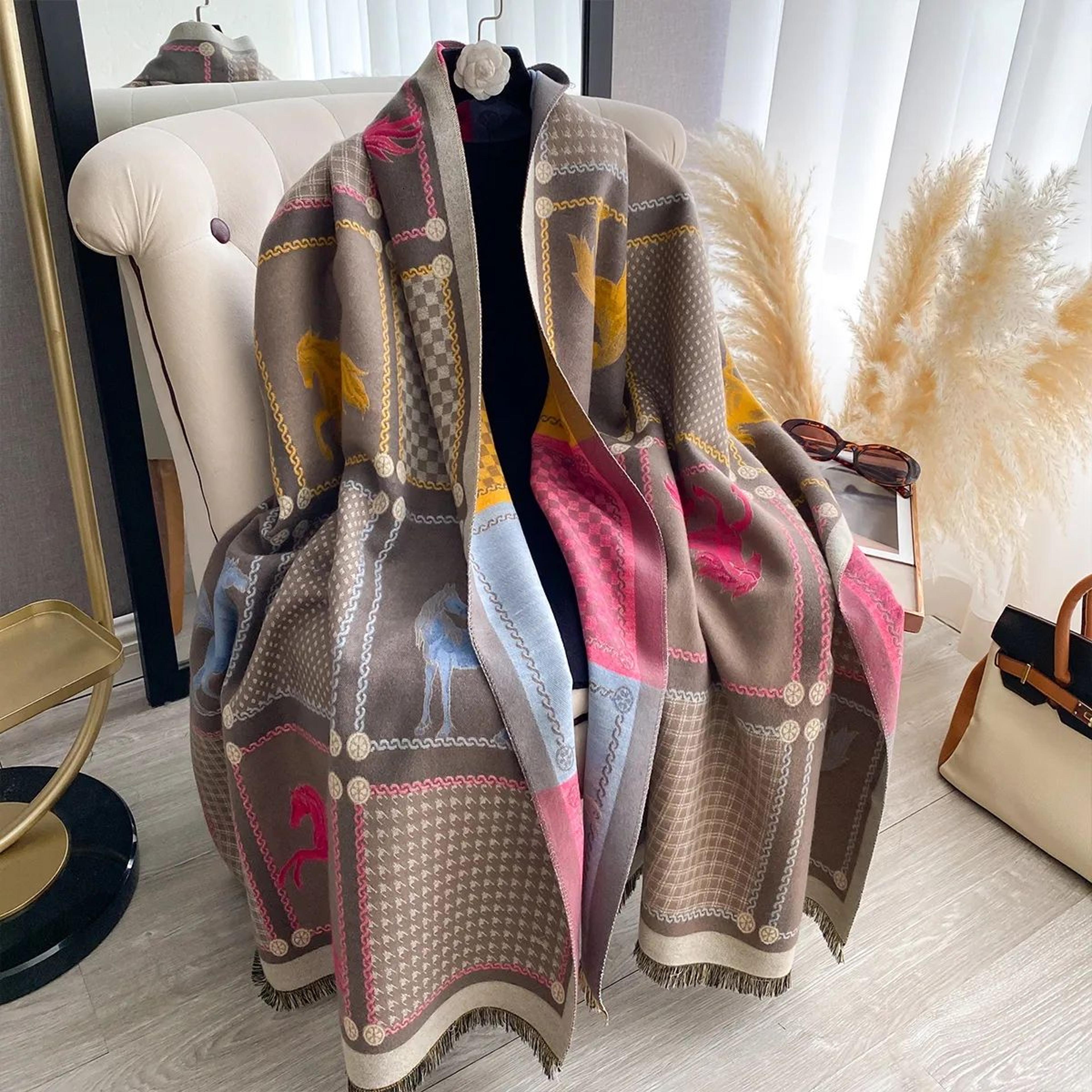 women's double sided plaid and animal print pashmina scarf shawl for fall and winter