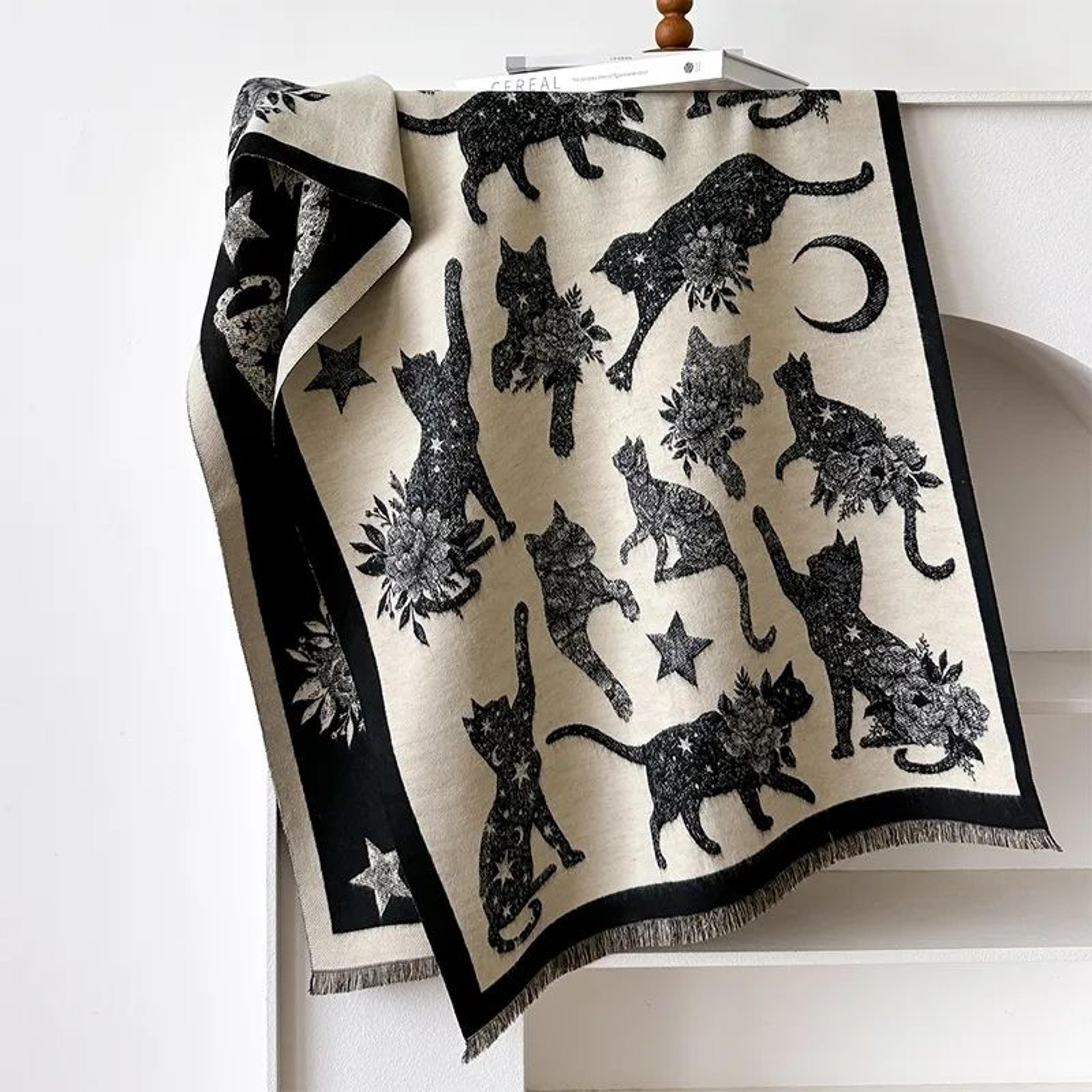 Womens Winter Scarf With Star And Cat Print Warm Pashmina Shawl Wrap 2