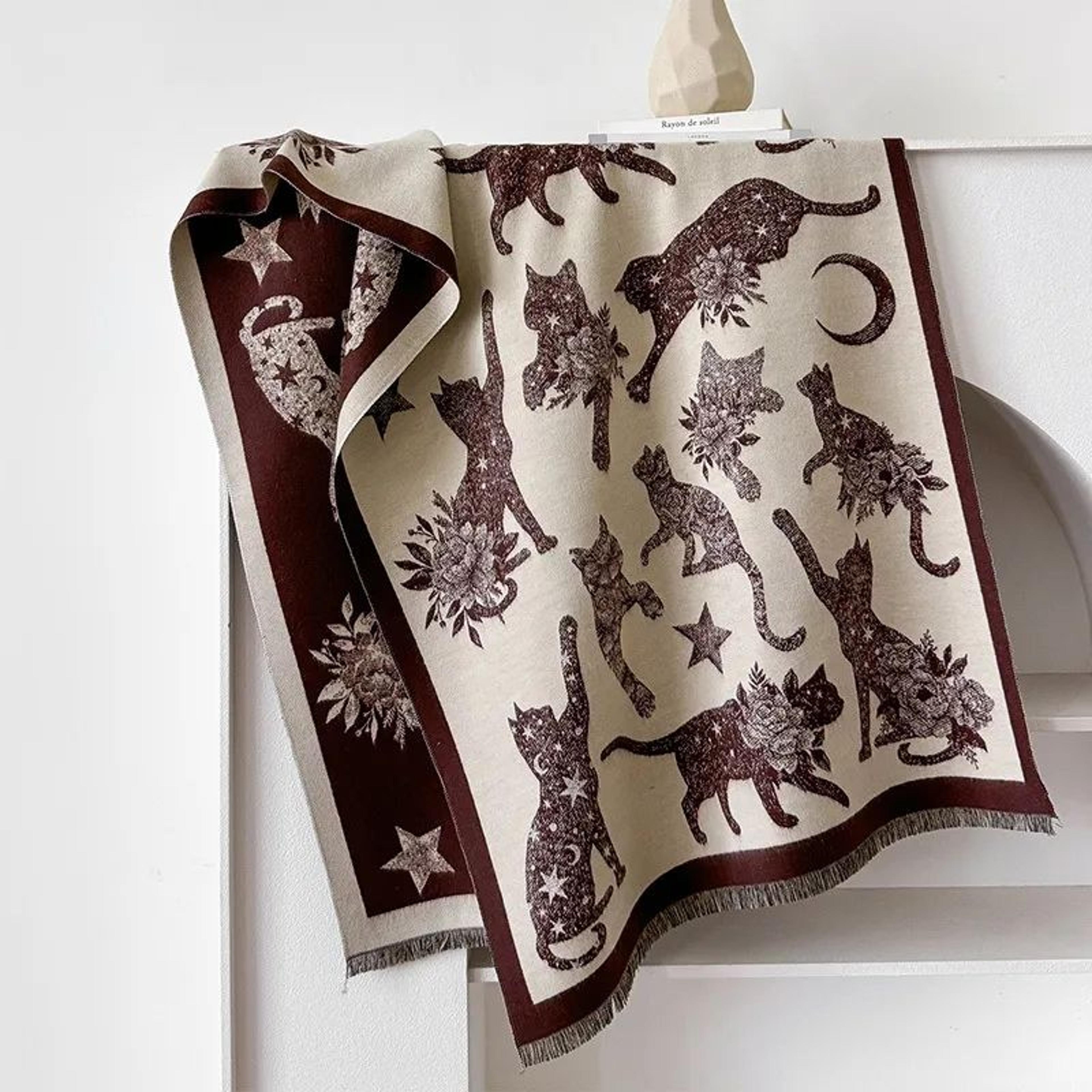 Womens Winter Scarf With Star And Cat Print Warm Pashmina Shawl Wrap 3
