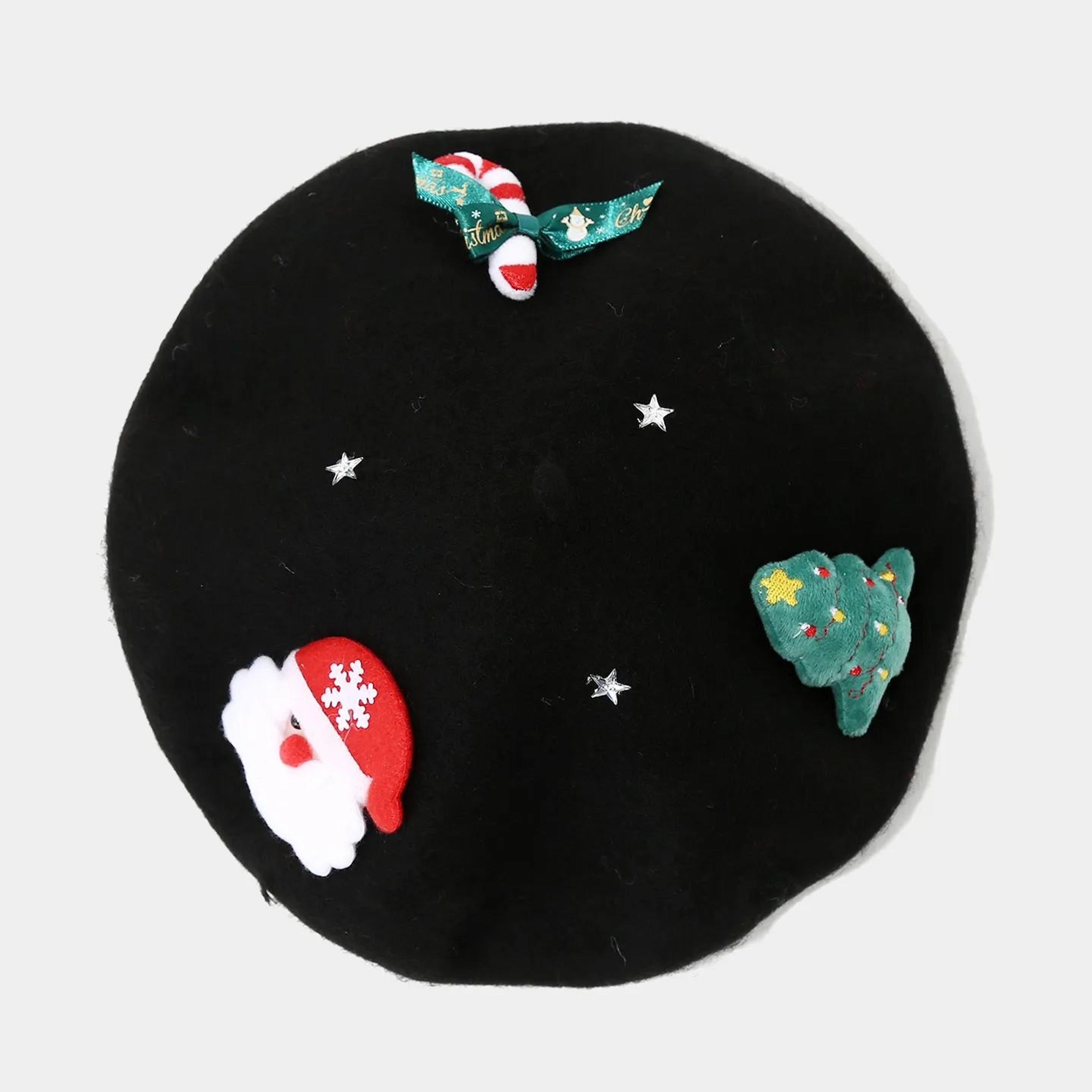 Christmas Bow Beret Hat For Women With Jacquard Knit Winter Design 2