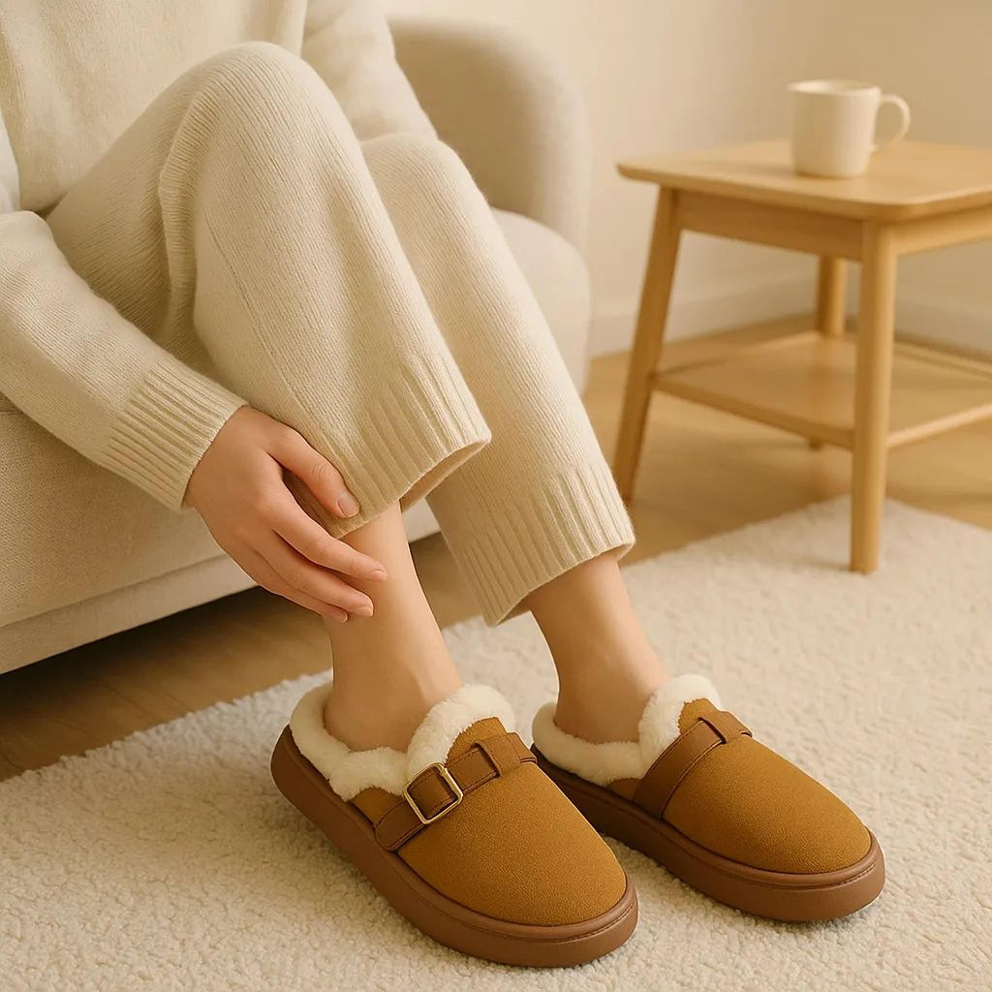 Womens Plush Winter Slippers With Thick Sole And Non Slip Design 1