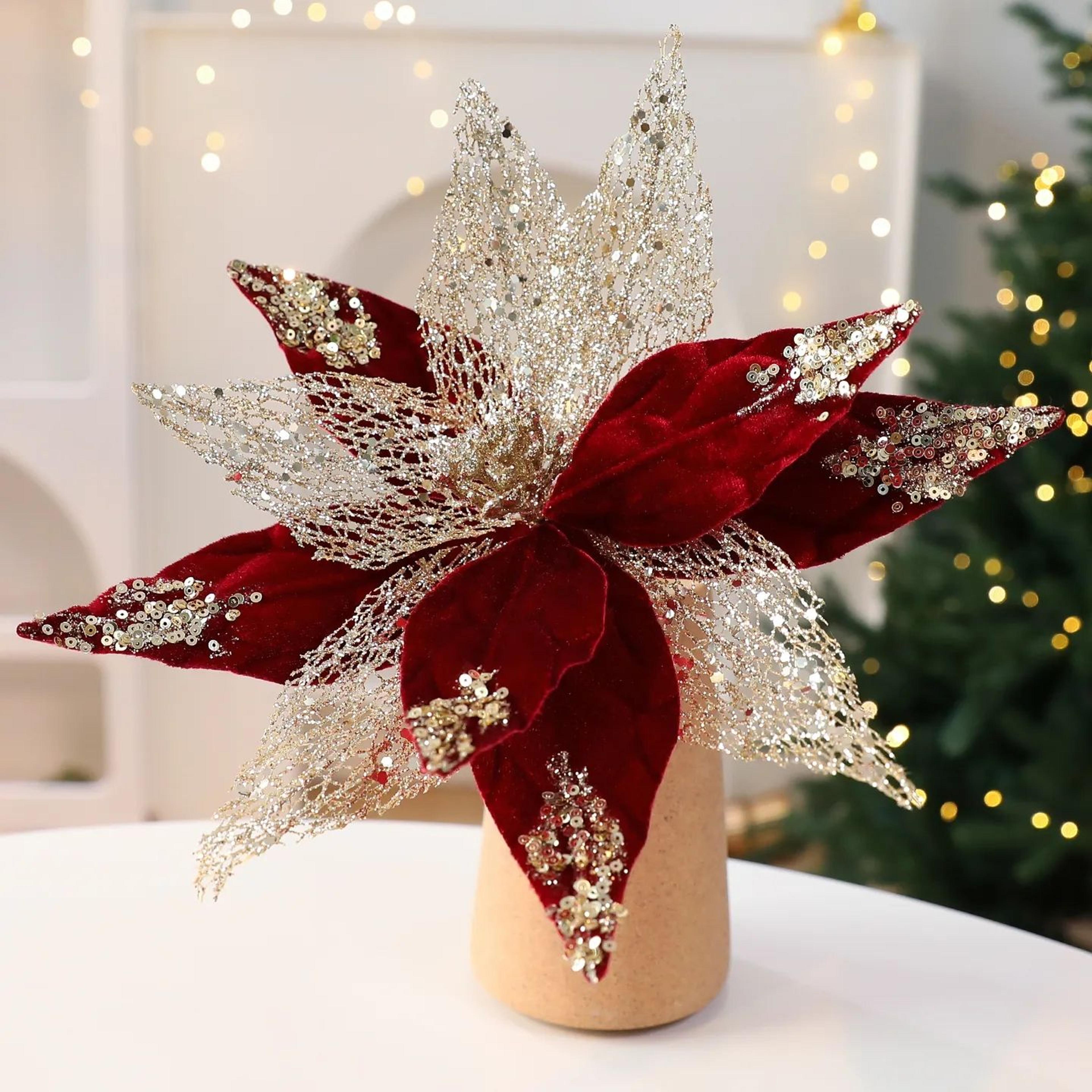 Sequin Artificial Christmas Flower Decorative Ornament For Wreaths And Trees 2