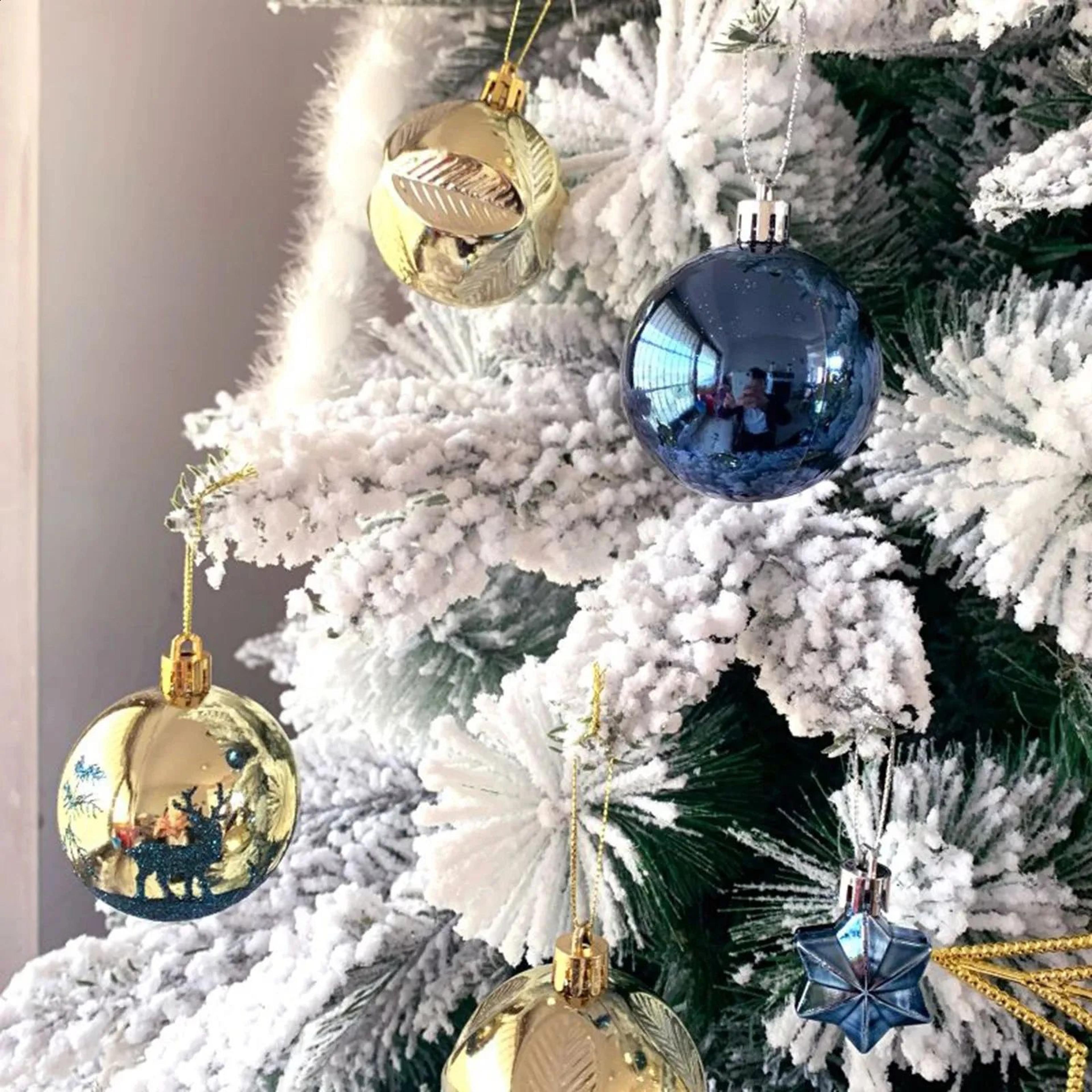 Christmas Ball Ornament Set Blue And Gold Metal Hanging Tree Decorations 2