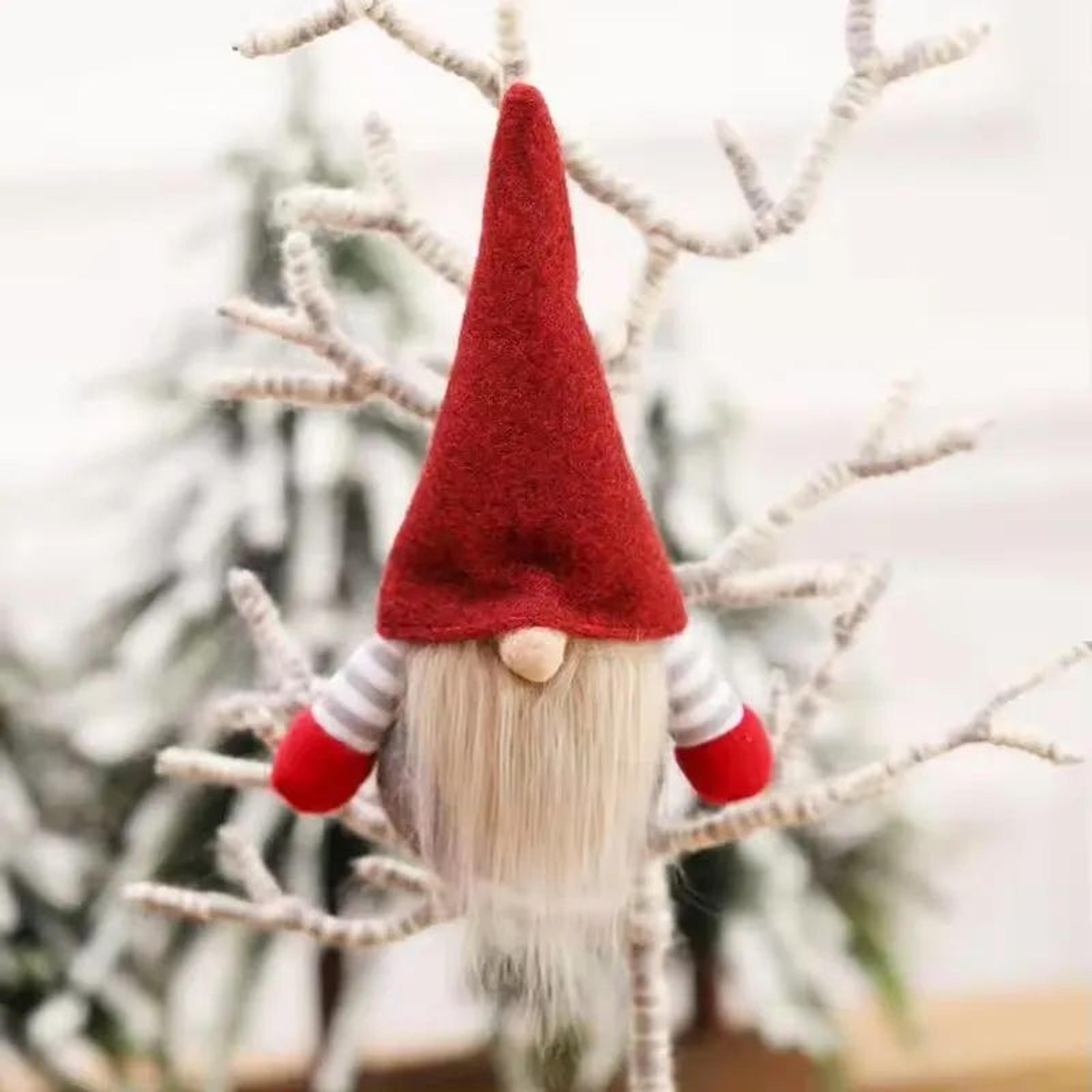 Hanging Christmas Gnome Ornaments Red And Gray Plush Tomte Decorations 3