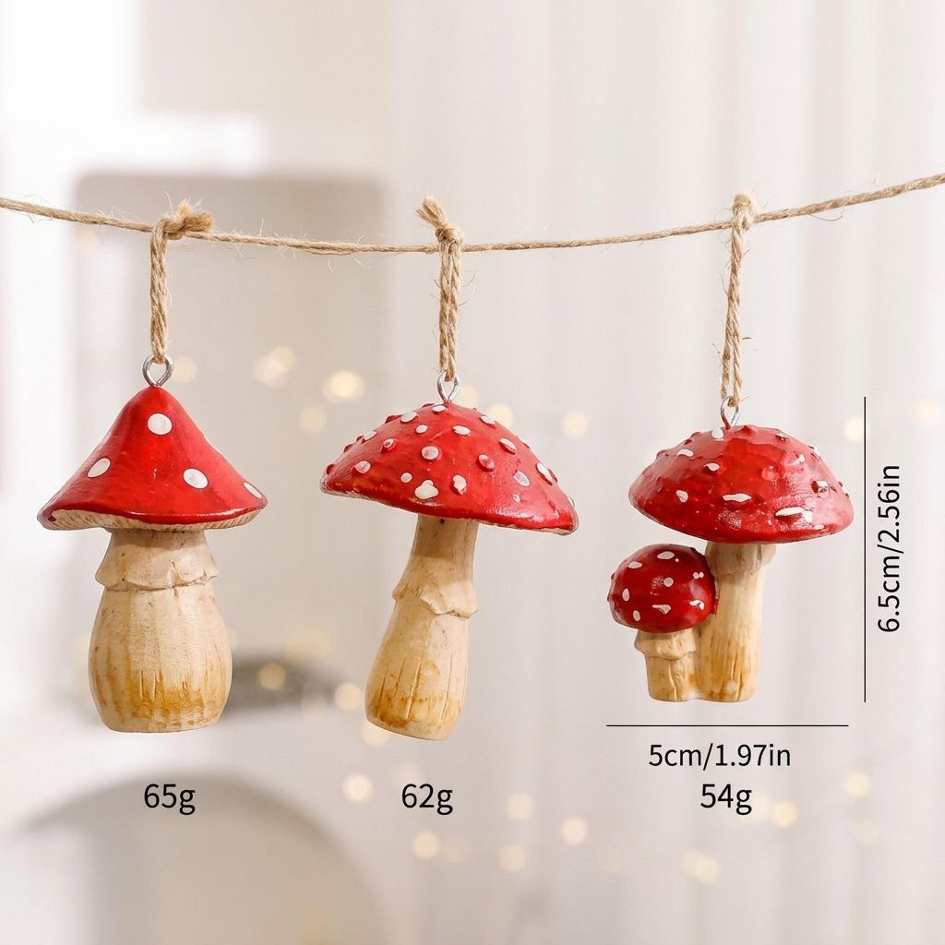 Hand Painted Resin Mushroom Christmas Ornaments Hanging Decor Set 2