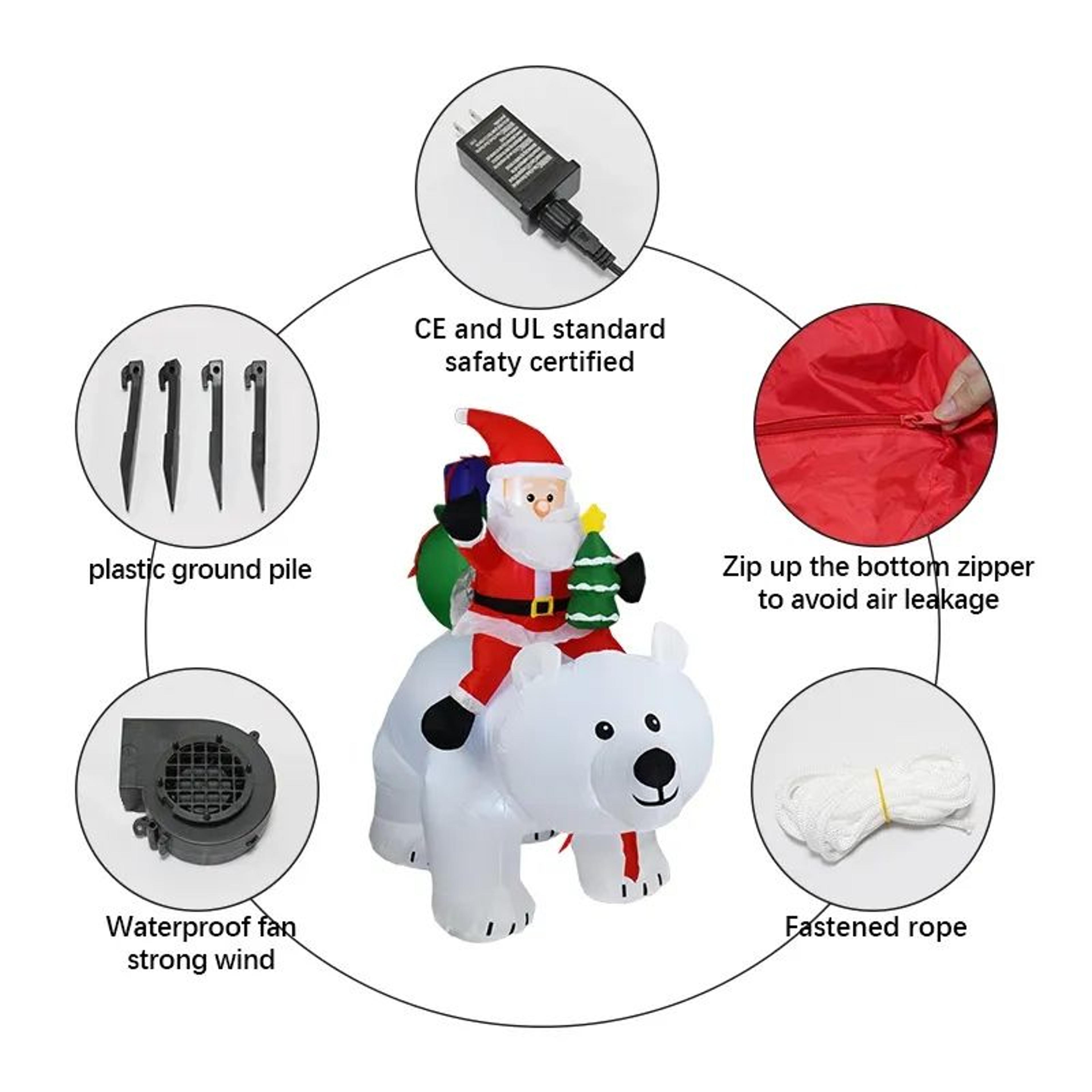 Christmas Inflatable Santa Riding Polar Bear With LED Lights For Outdoor Decor 3