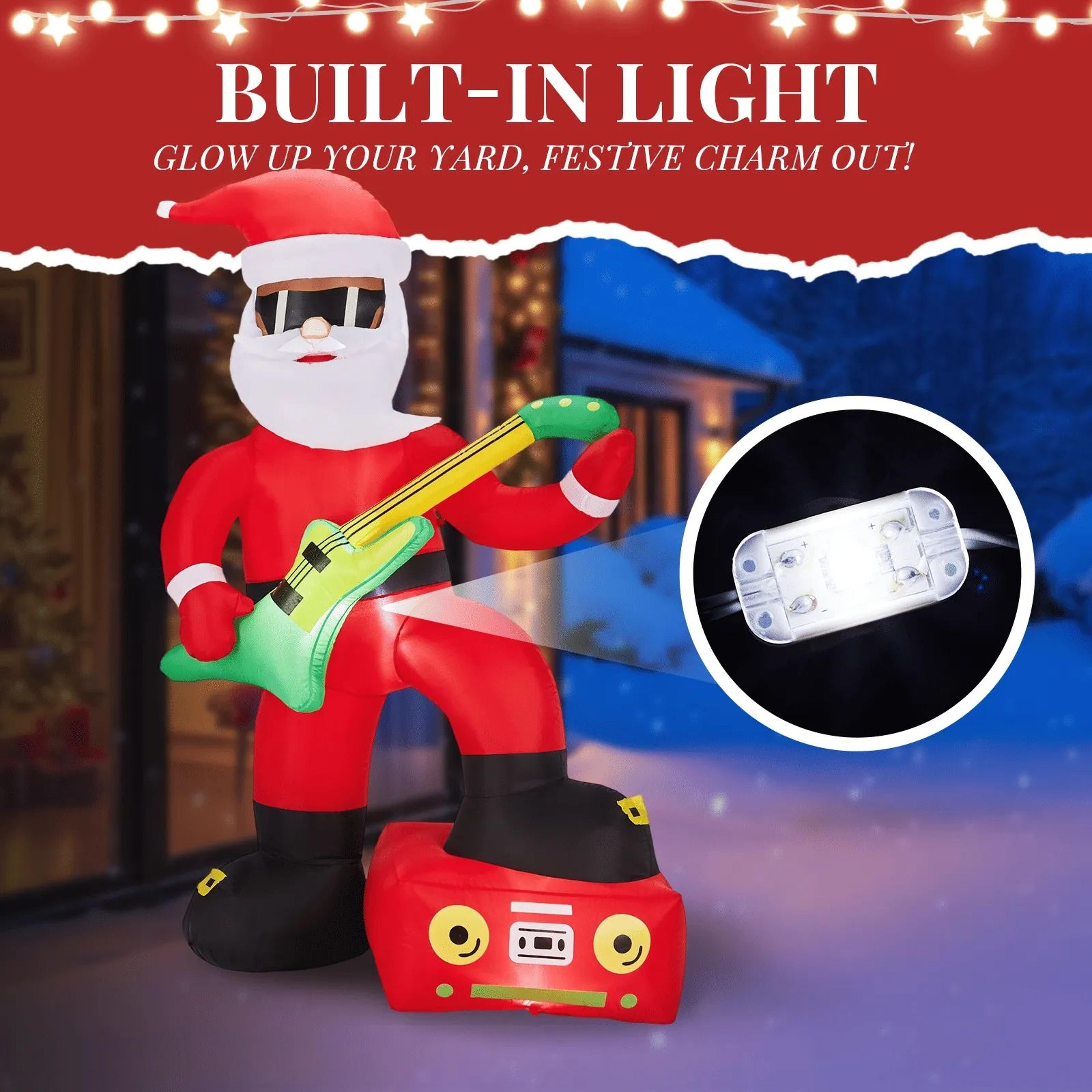 Lighted Christmas Inflatable Black Santa Playing Electric Guitar With LED Lights 6