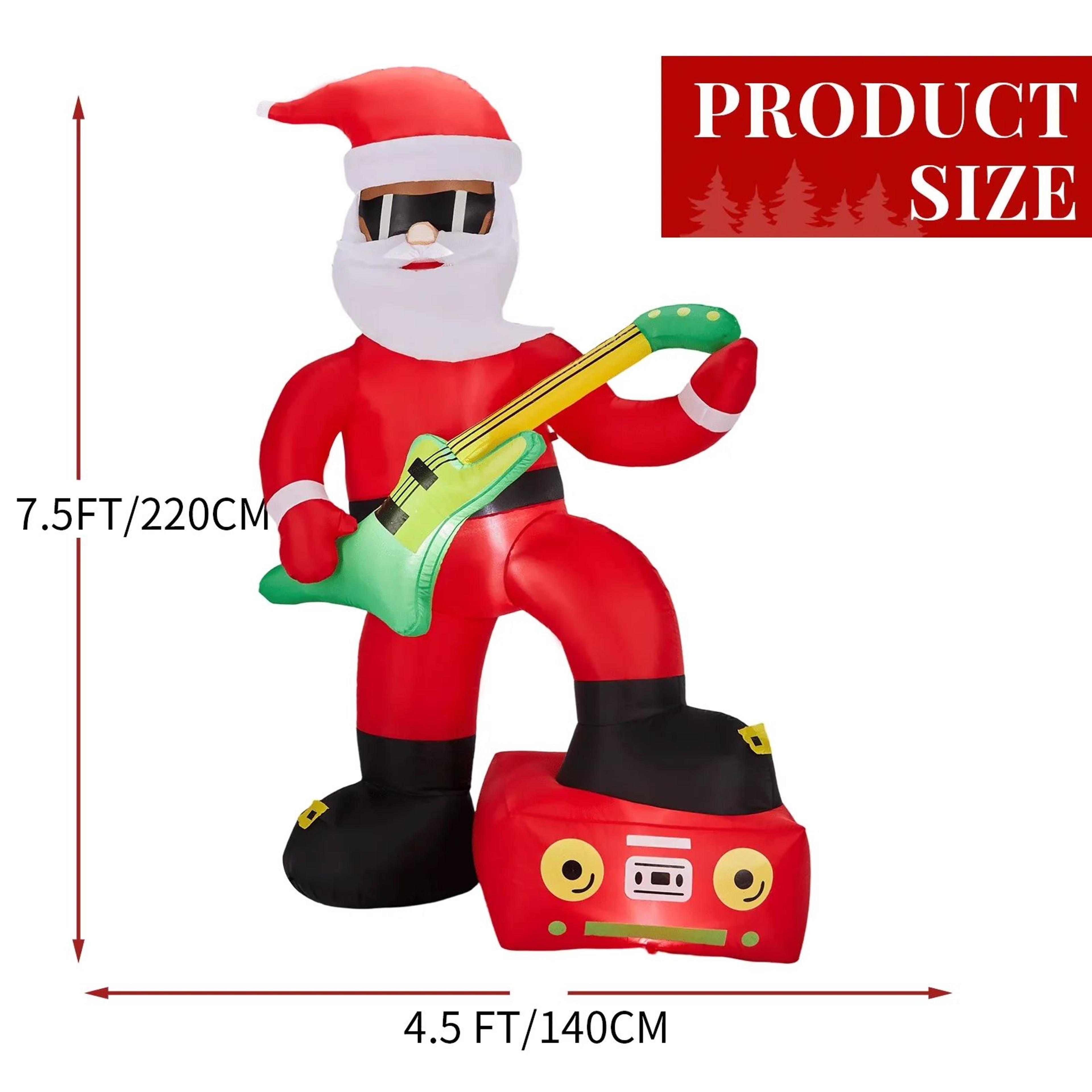 Lighted Christmas Inflatable Black Santa Playing Electric Guitar With LED Lights 7