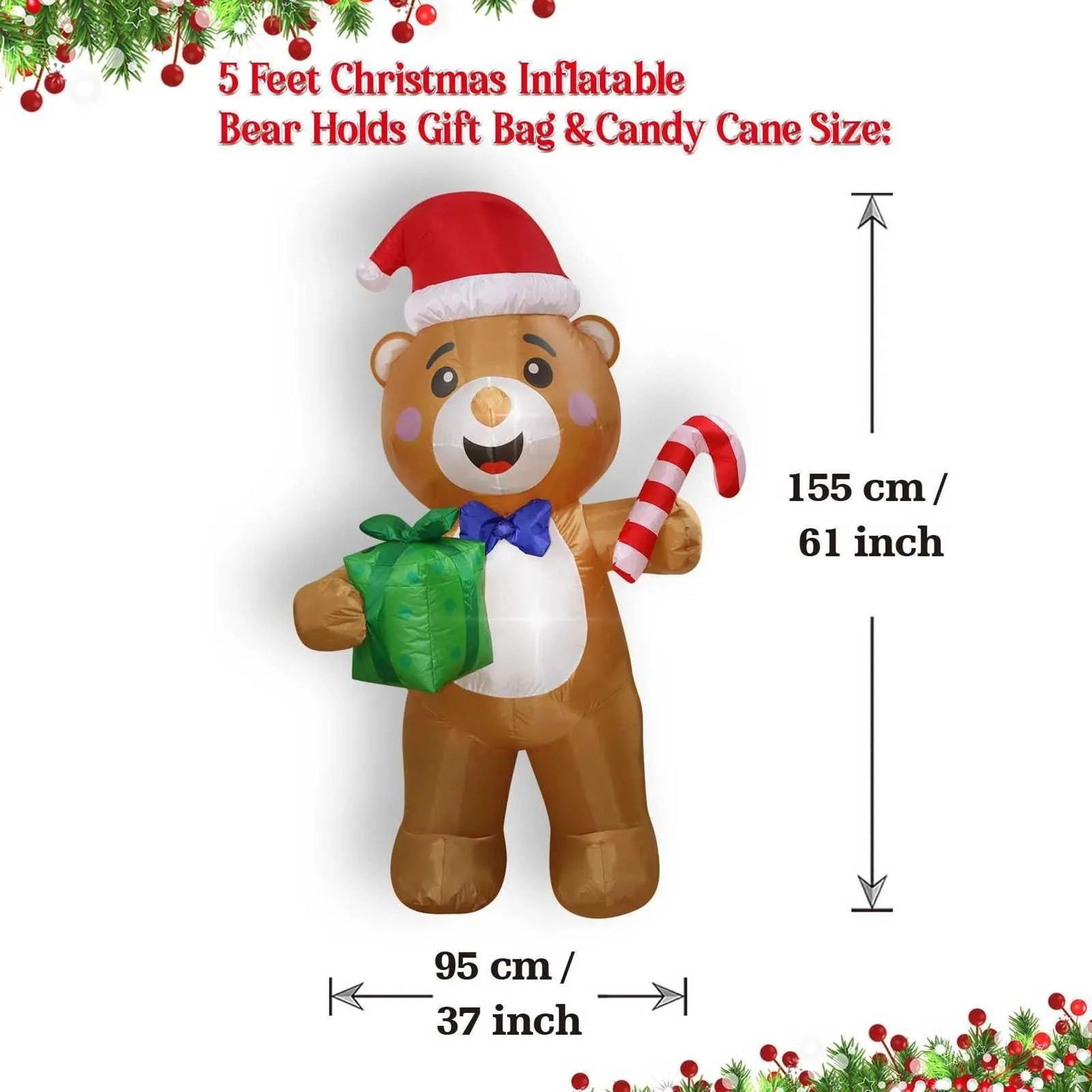 Christmas Bear Inflatable With Gift Bag And LED Lights For Outdoor Yard Decor 5