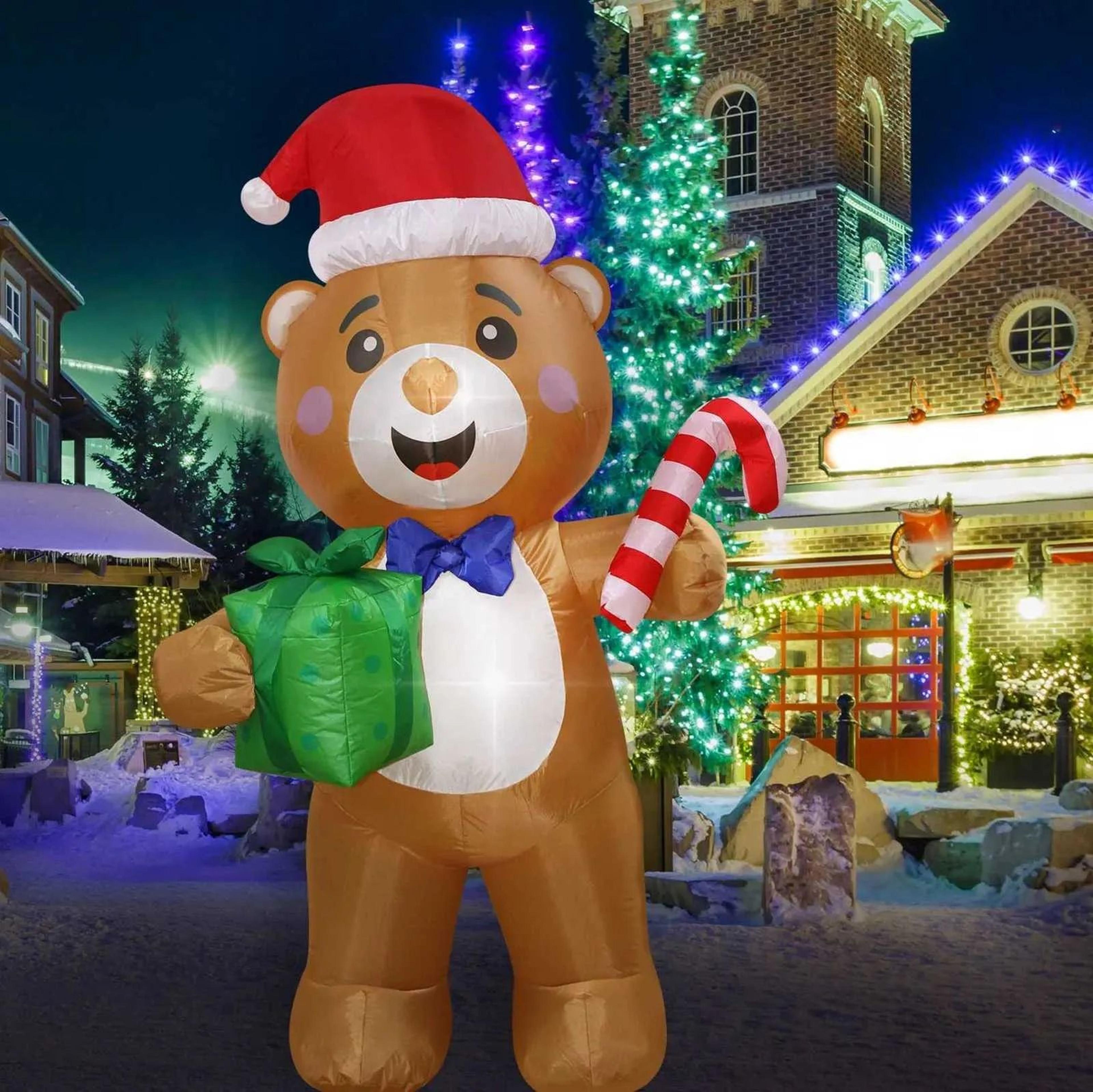 christmas bear inflatable with gift bag and led lights for outdoor yard decor