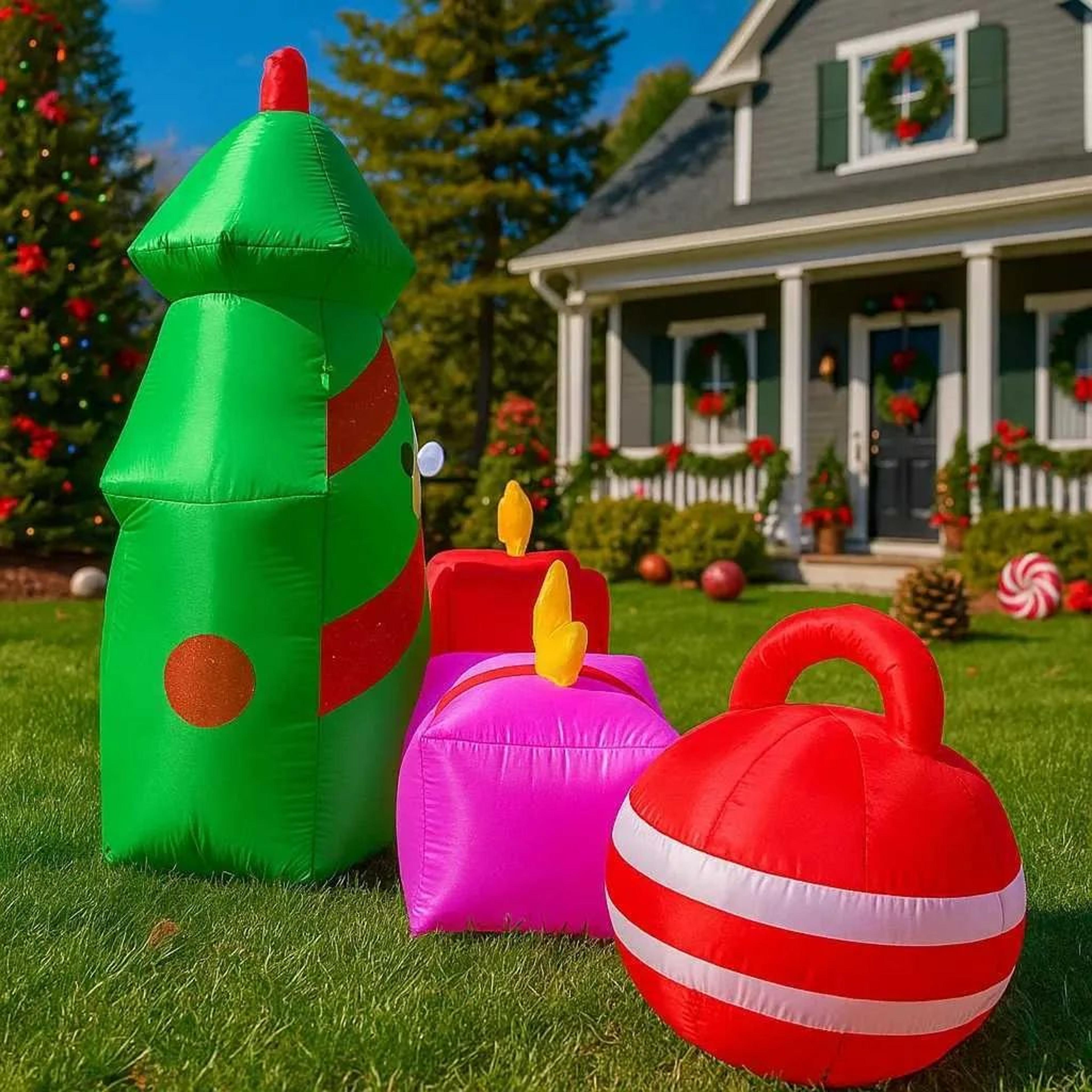 Inflatable Christmas Teddy Bear With Santa Claus Gift Design And Lights 1