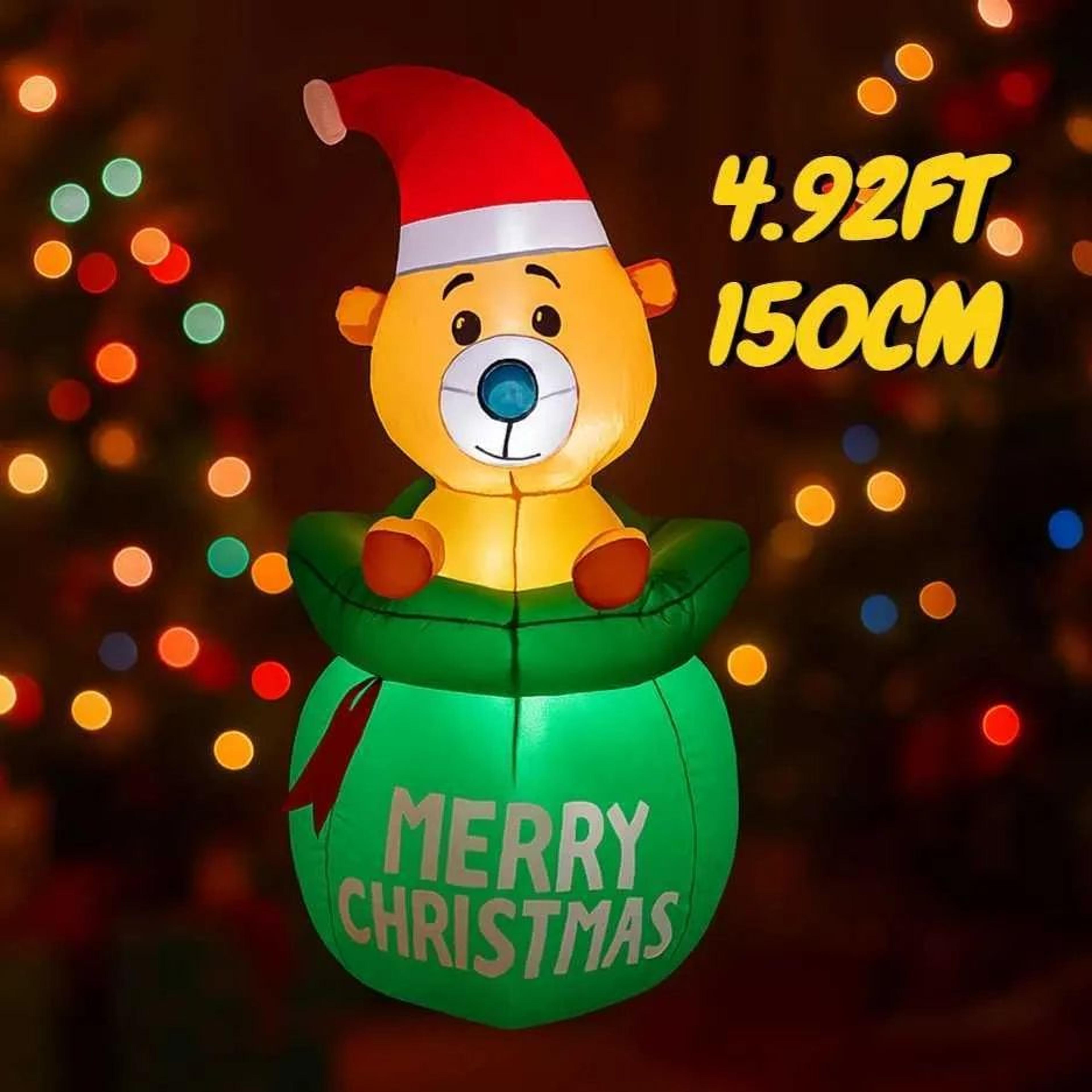 Inflatable Christmas Bear With Gift Bag And LED Lights For Yard Decor 3